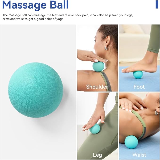 5 in 1 Foam Roller Set - Back Roller Foam, Massage Roller Stick, Massage Ball, Resistance Band for Physical Therapy & Deep Tissue Muscle Massage (Green)