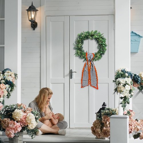 Buffalo Plaid Wreath Sash by [Brand Name] - Satin Ribbon for Halloween Decor | 5.11 x 55.1 Inches