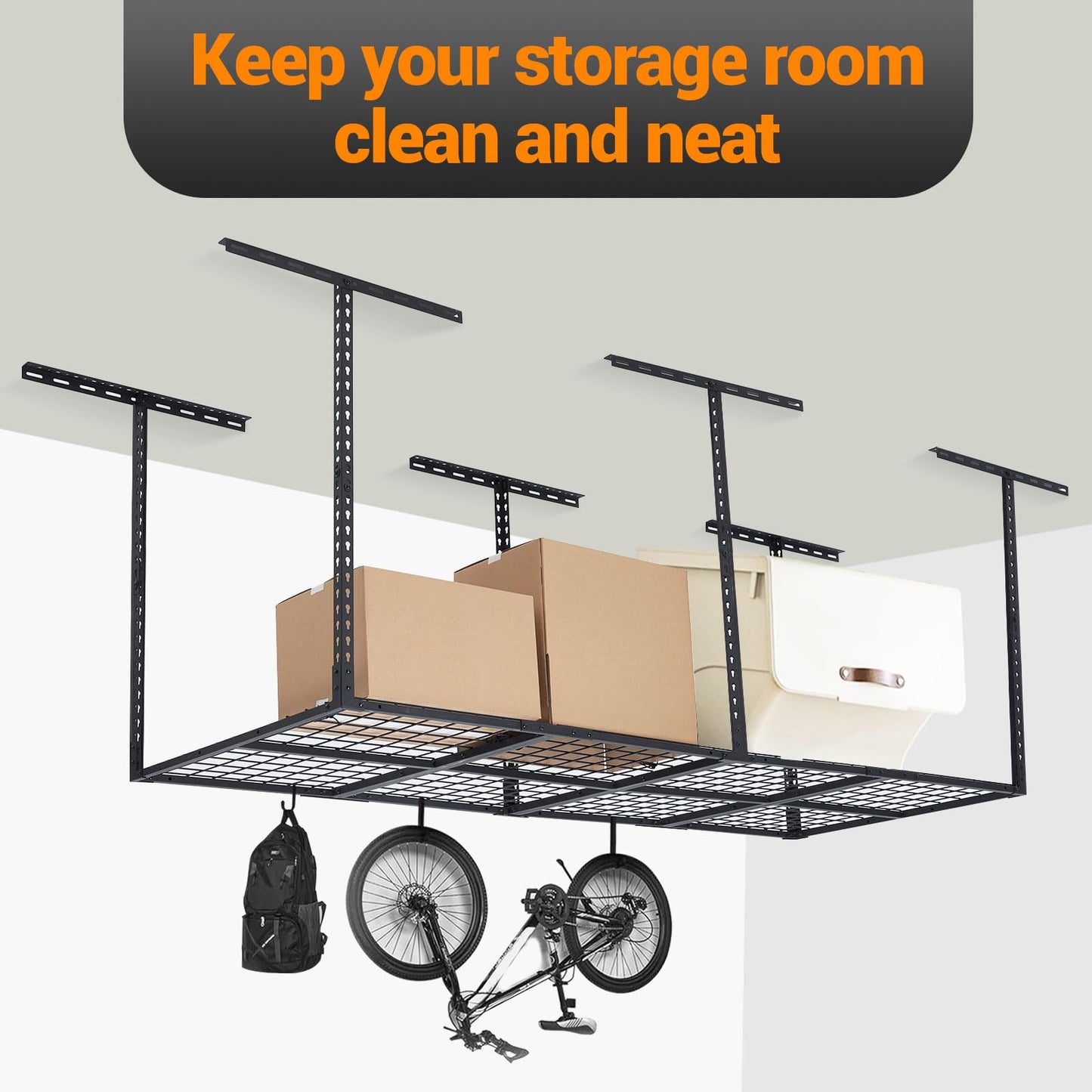 GarveeHome Garage Ceiling Storage Racks - Heavy Duty, 96'' * 36'', Adjustable Cold Rolled Steel Racks, 600 lb. Loading Weight Capacity
