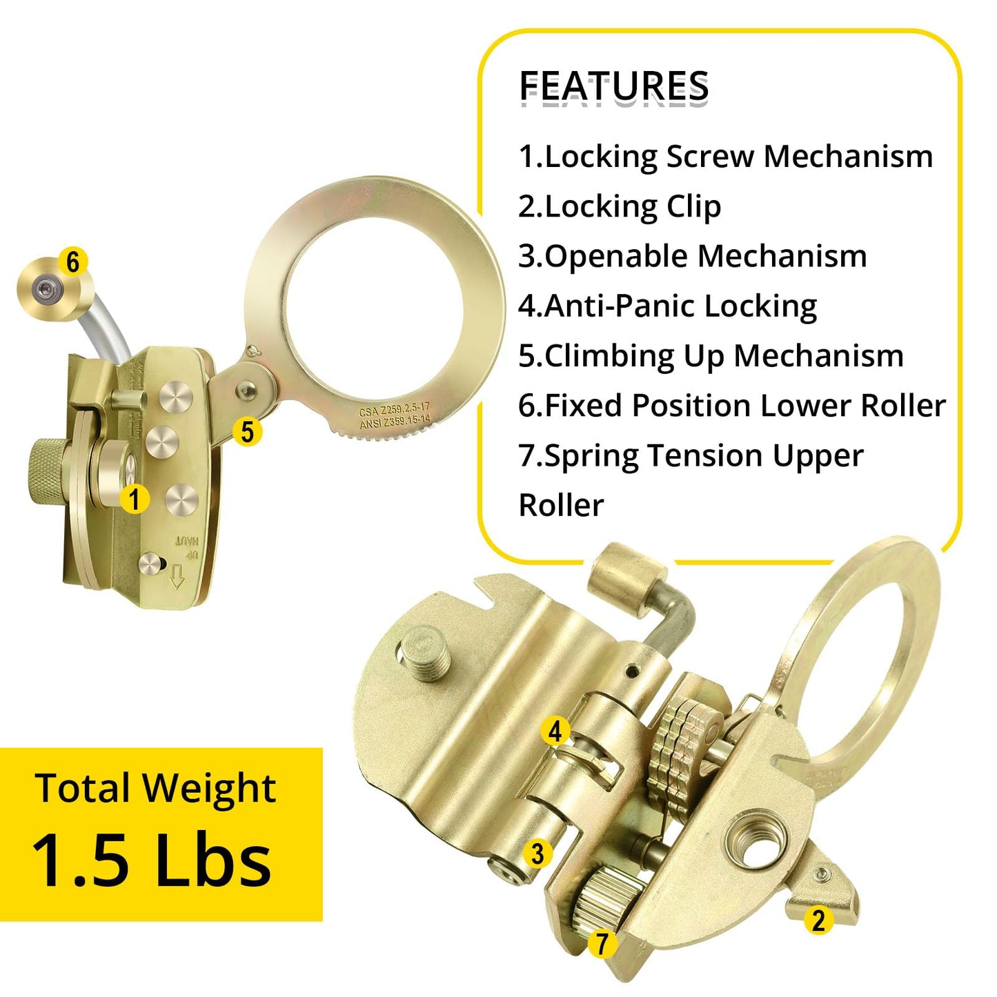 TRSMIMA Rope Grab Fall Protection - Auto Trail Double Locking Rope Grabs Used with 5/8”Rope Anti-Panic Feature for Construction Climbing Roofing Equipment 310 lb. Capacity