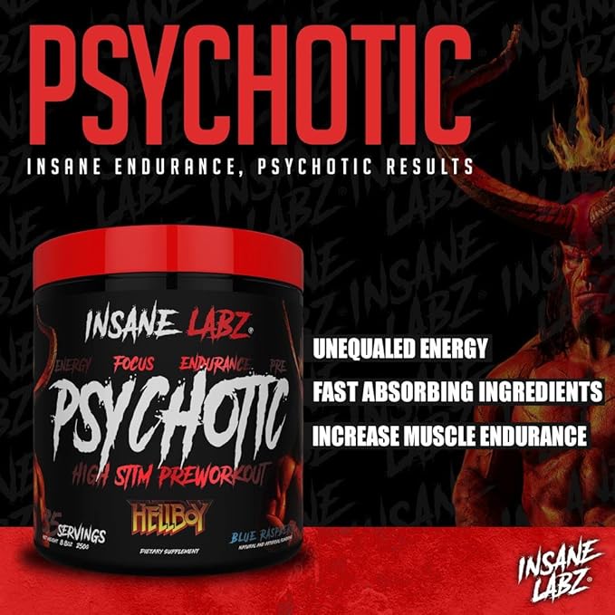 Insane Labz Hellboy Edition, High Stimulant Pre Workout Powder and NO Booster with Beta Alanine, L Citrulline, and Caffeine, Boosts Focus, Energy, Endurance, Nitric Oxide Levels, 35 Srvgs, Blue Rasp