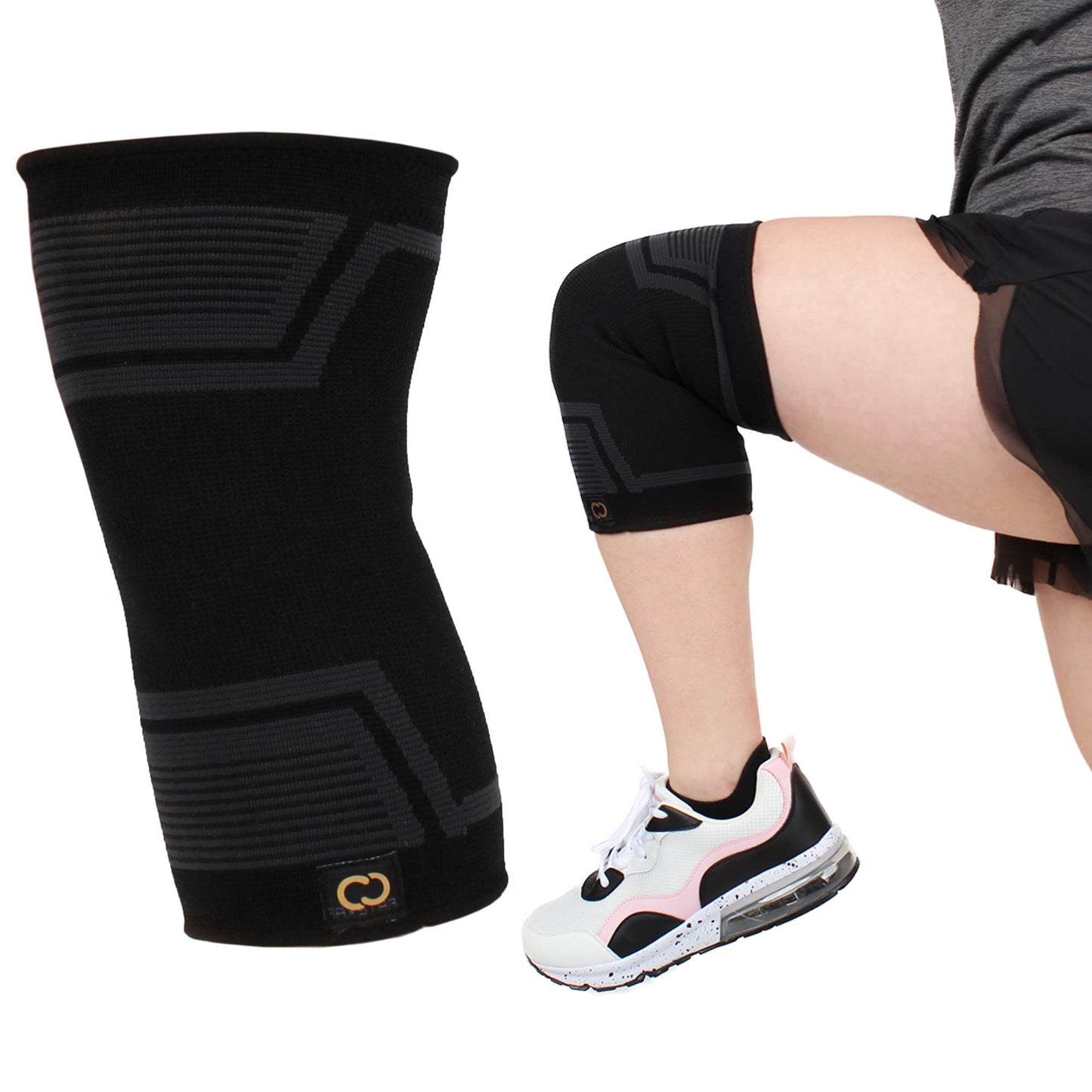 Copper Compression PowerKnit Knee Sleeve- Copper Stabilizer Support Brace for Meniscus Tear, ACL, MCL, Arthritis, Joint Pain Relief, Running, Sports, Hiking- Men & Women- Fits Right/Left - L/XL