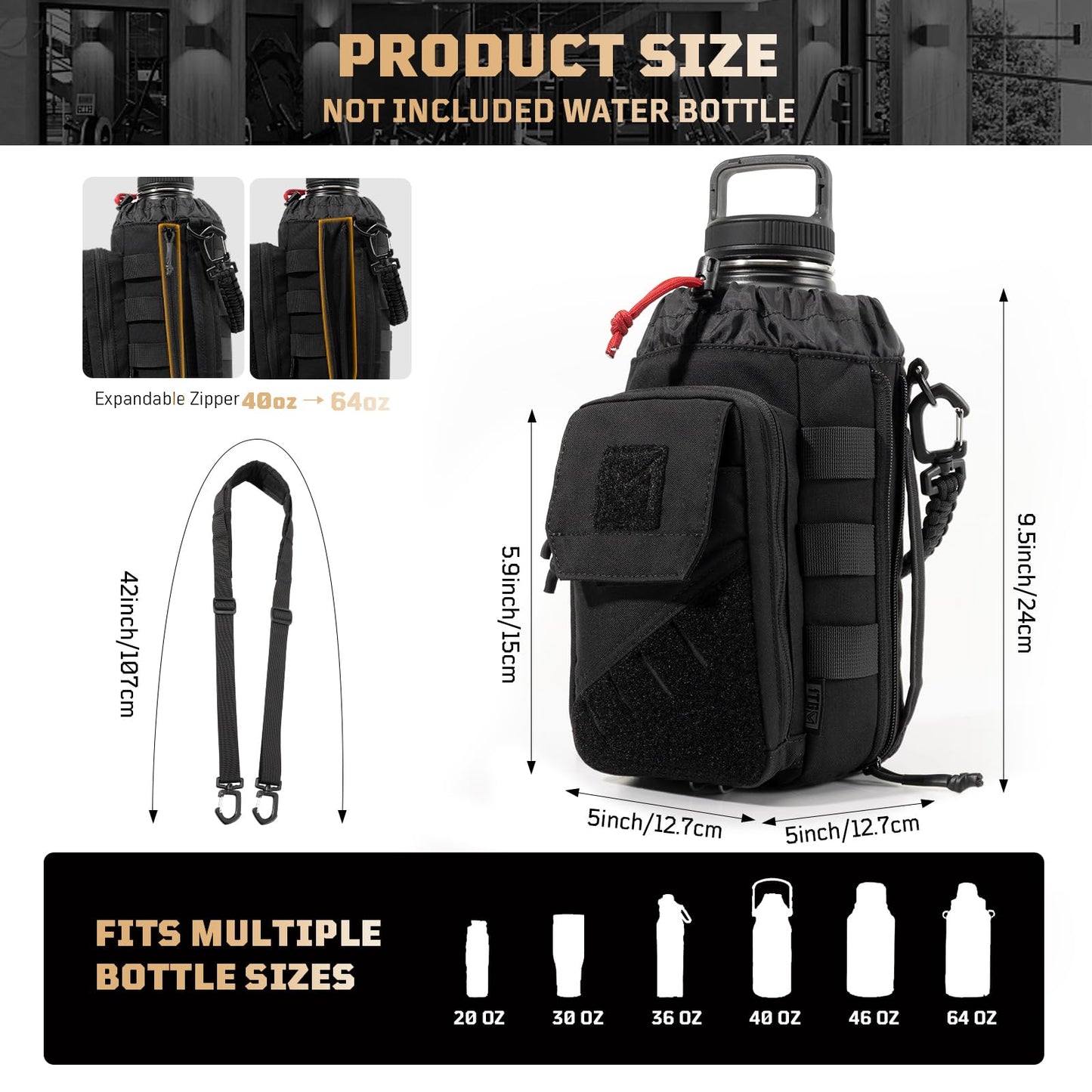 Magnetic Gym Bag for Men,Magnetic Gym Water Bottle Bag with Phone Pockets&40 64oz Multiple Size, Water Bottle Holder with Adjustable Shoulder, Ideal for Fitness,Sports,Travel