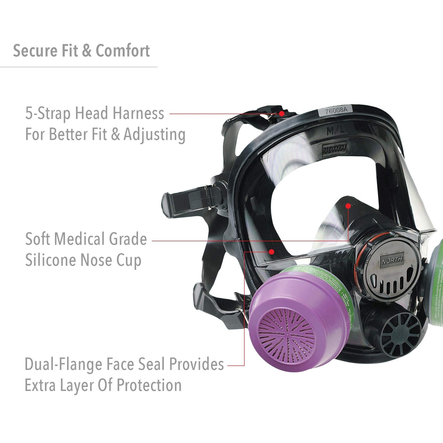 NORTH Honeywell North 7600 Series Niosh-Approved Full Facepiece Silicone Respirator, Small (760008AS)