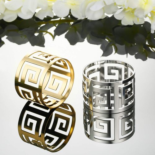 200 Pcs Gold Napkin Rings Hollow Out Napkin Rings Holder Set Metal Serviette Buckle Bulk for Dinner Table Decoration Christmas Holiday Wedding Party Birthday Banquet Gathering