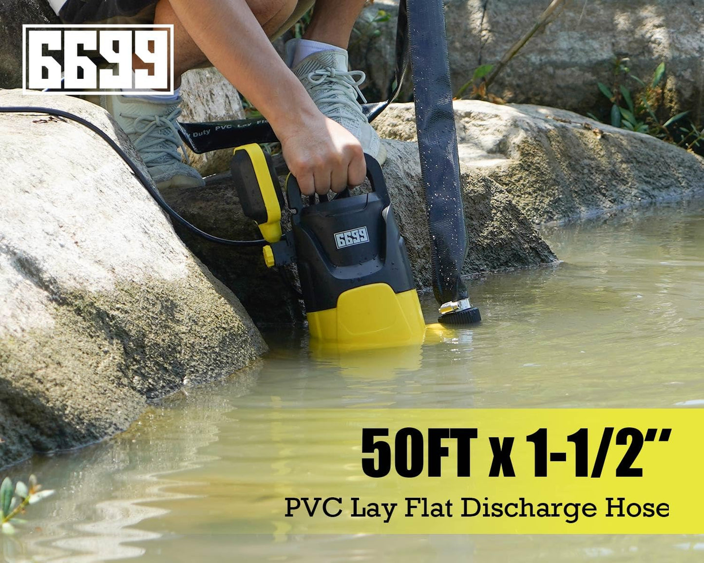 6699 Discharge Hose 1-1/2-Inch by 50-foot Sump Pump Hose with 2pcs SUS 304 Clamps Pool Backwash Hose for Draining/Removing Water Lay Flat Hose 1550