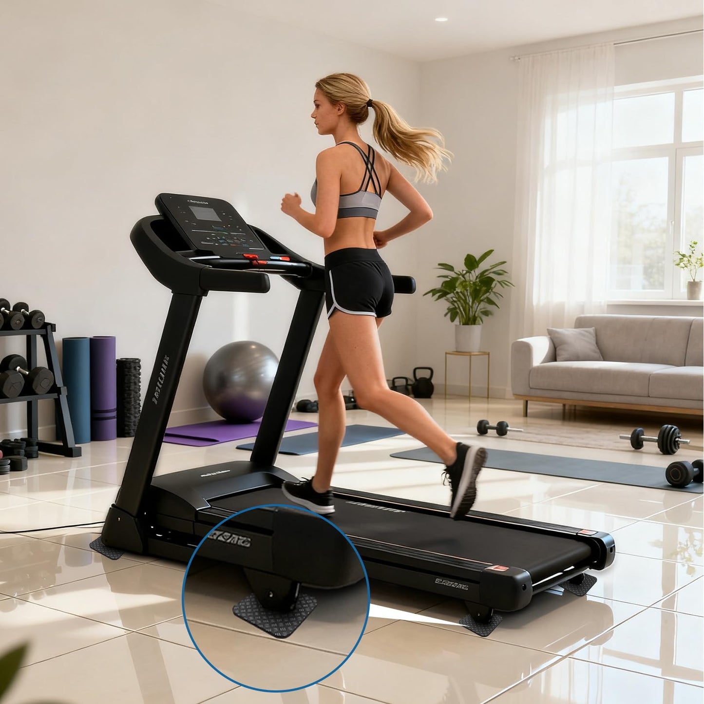 6PCS Treadmill Mat Pads, 4" x 4" Double-Sided Non-Slip Exercise Equipment Mat, Silicone Anti Vibration Pad for Walking Pad, Treadmill, Exercise Bike, Hardwood Floors Protection