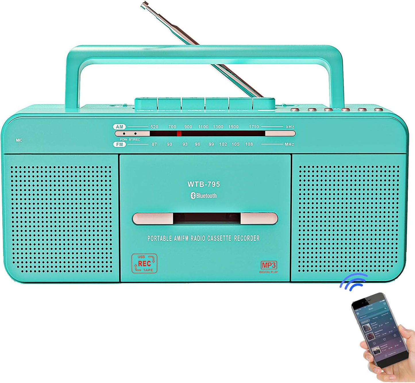 WISCENT Cassette Playback/Recording,Cassette MP3 Portable Retro Stylish Player Recorder Boombox