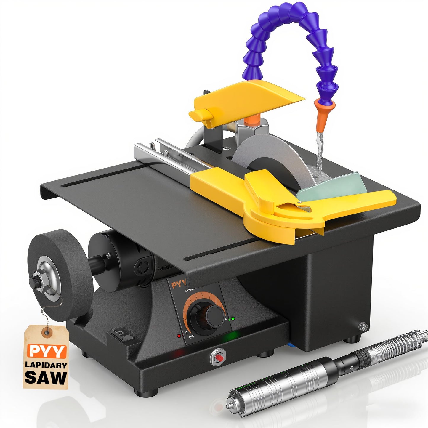 PYY Lapidary Saw - Jewelry Rock Saw w/Upgraded Diamond Blades Blade, 0-10000 RPM for Cutting Rocks & Polishing, DIY Art Project Lapidary Equipment,Black,350W
