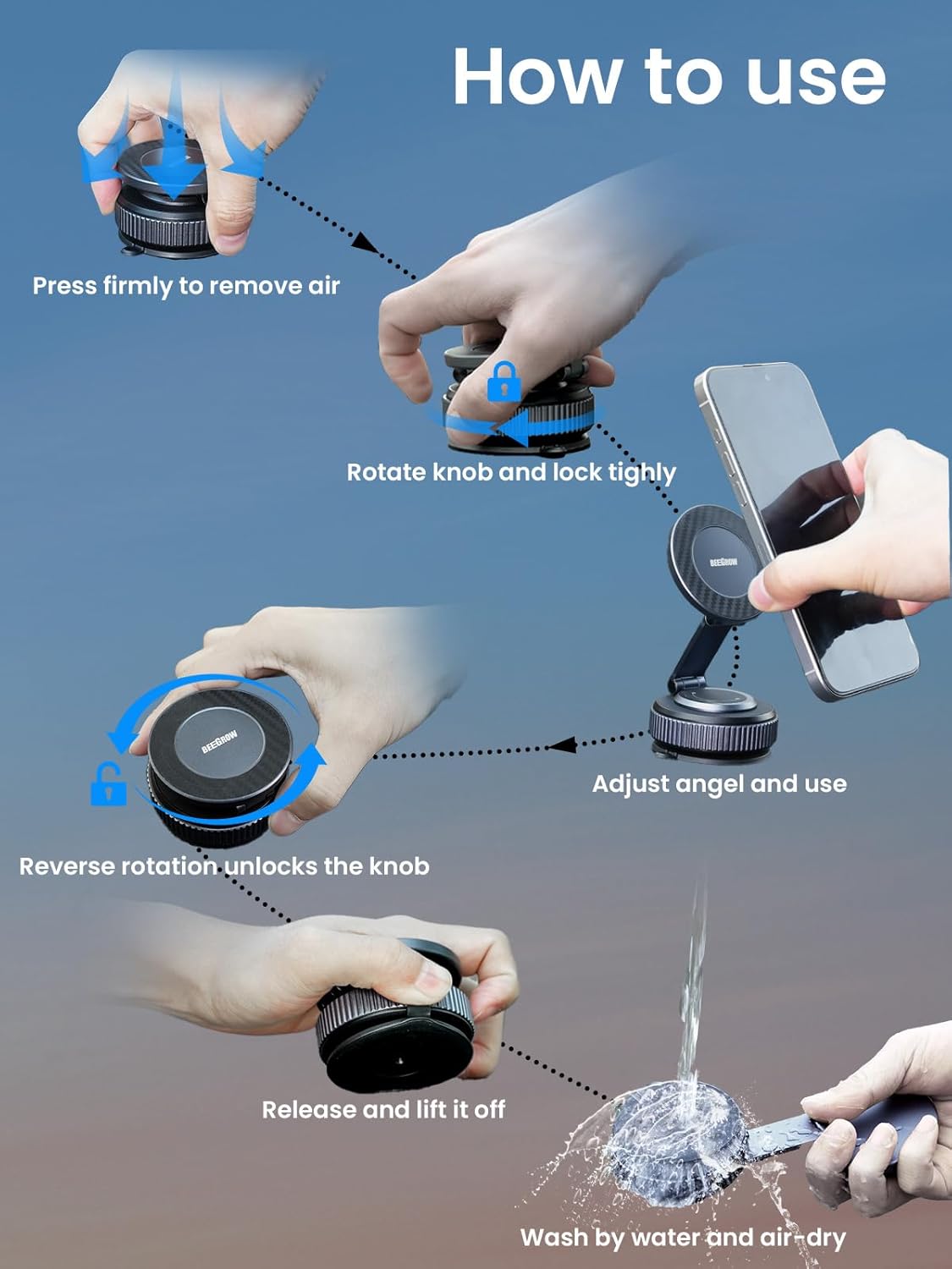 BEEGROW 360 17-12 Magnetic Car Phone Holder for Magsafe, Alloy Folding Cell Car Phone Mount with Ultra Stable Suction