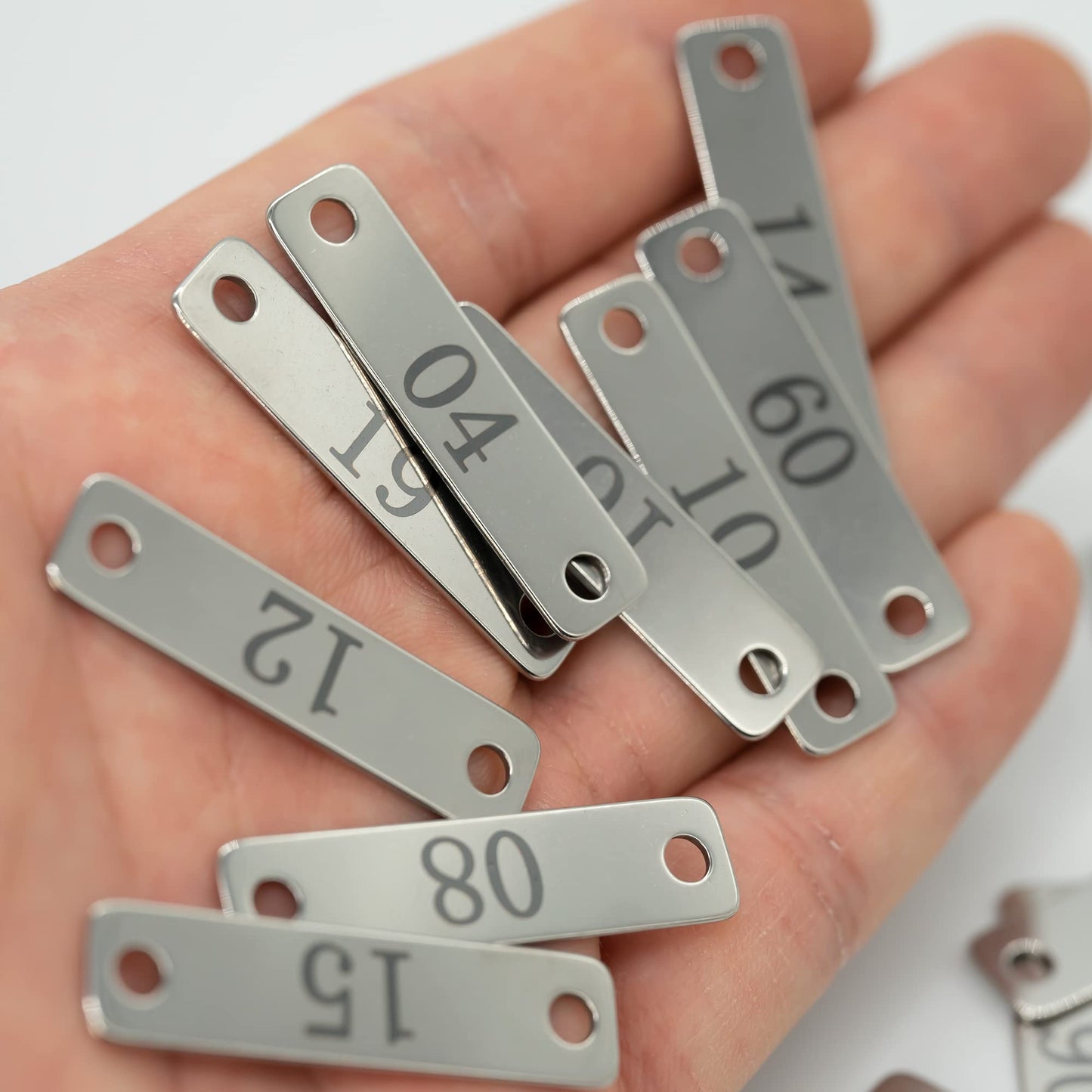StayMax Small Stainless Steel Rectangle Numbered Tags with Two Holes 4cm*1cm (1-20)