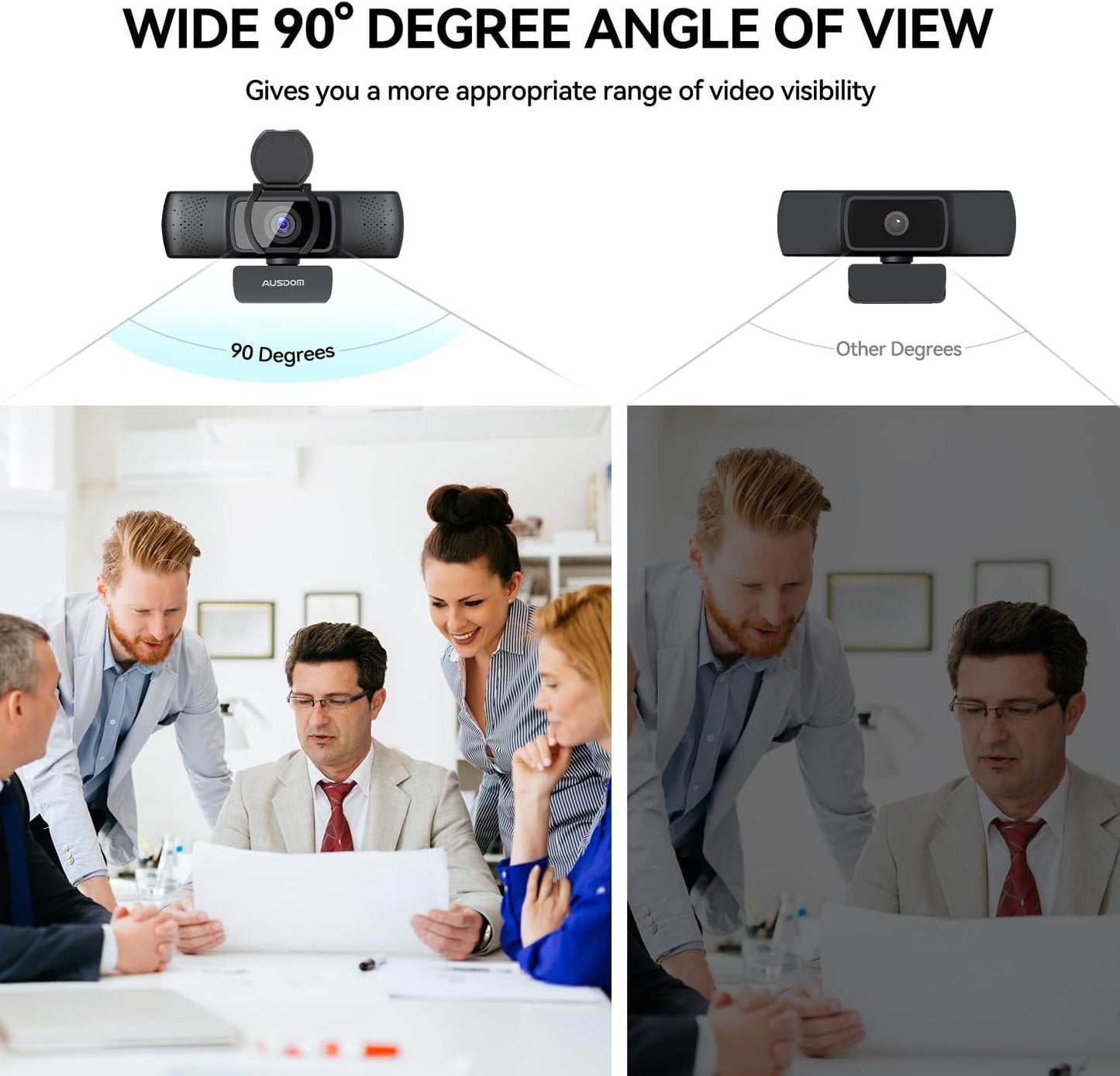 AUSDOM AF640 1080P 90FOV Webcam with Microphone, USB PC Camera Webcam with Privacy Cover, Plug and Play Computer Camera