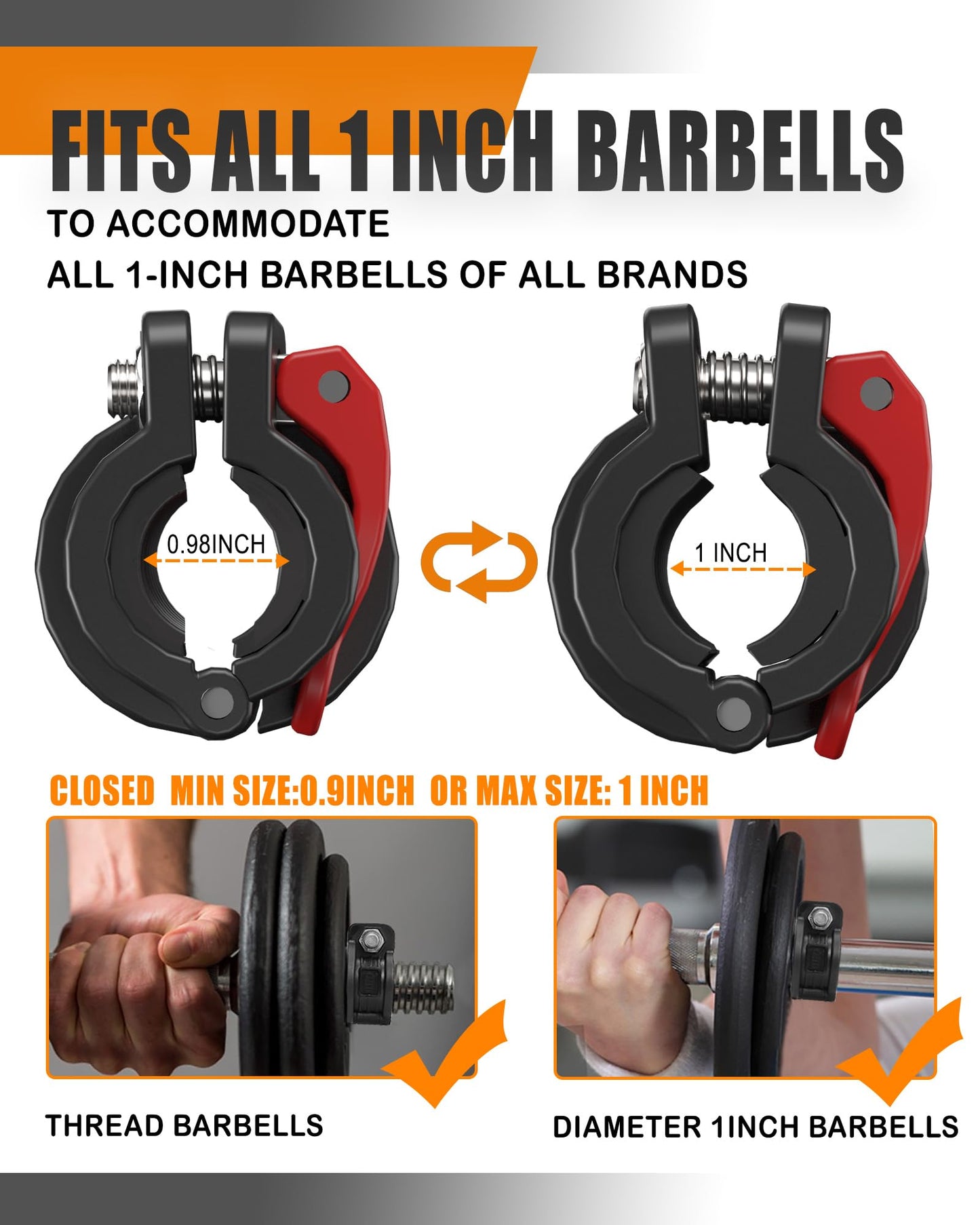 MAXRICH T Barbell Clamp 1 inch Multiple Sizes & Adjustable Weight Clips for Barbell Quick Release Barbell Clips|Barbell Collar Bar Locks for Weight Lifting (red+black)