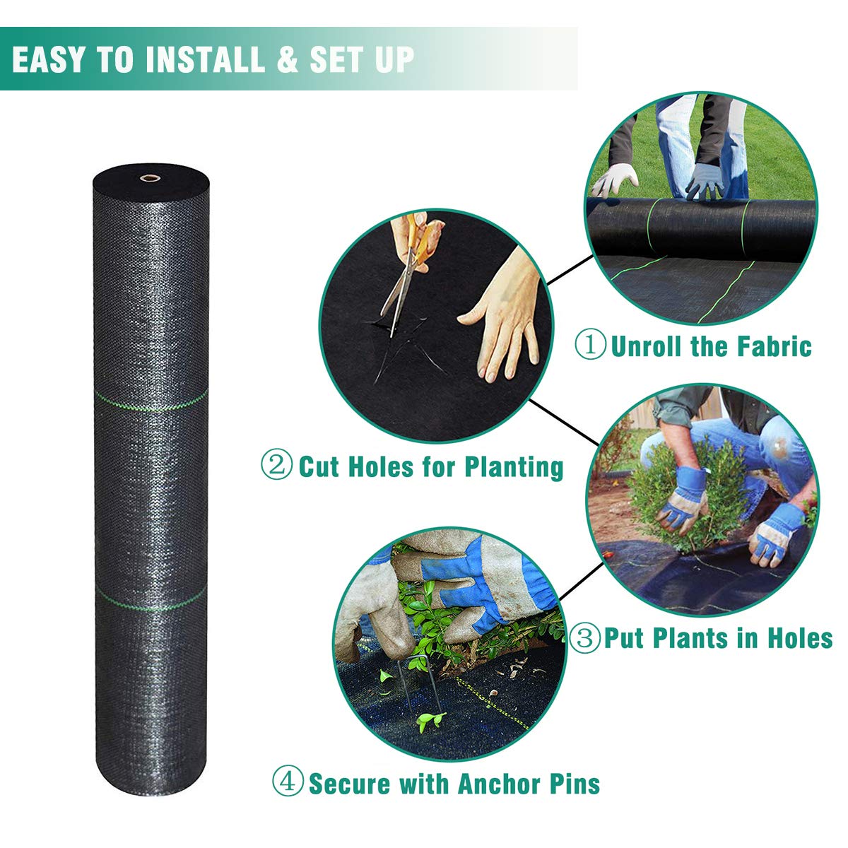 Snail 7ft x 100ft Weed Barrier Landscape Fabric Premium 5oz Pro Heavy Duty Ground Cover Anti-Weed Gardening Mat High Permeability Easy Setup Commercial Outdoor Weed Mat
