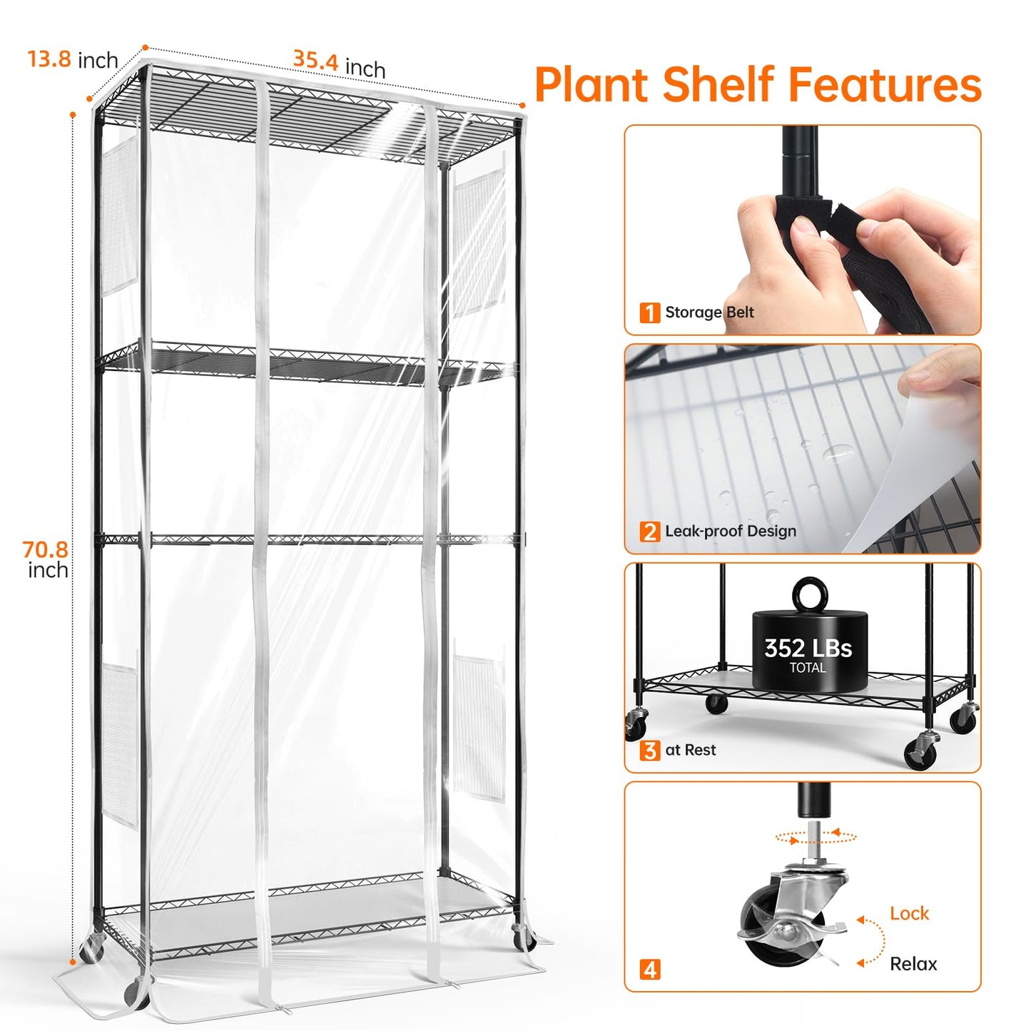 Bstrip Indoor Greenhouse with Grow Light, Indoor Greenhouse Cabinet with 6 Pack 90W Grow Lights with Timer, Mini Green House for Indoor Plant, Seed Starter, Seeding, 35.4"x13.8"x70.8"