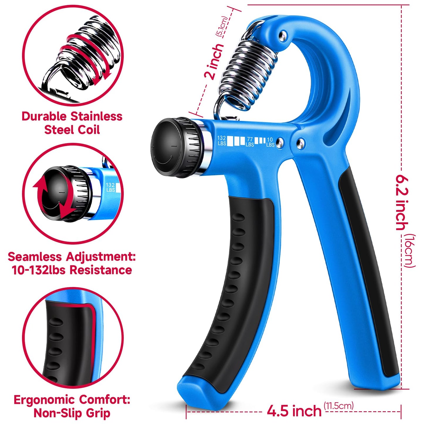 FitBeast Grip Strengthener Forearm Strengthener Hand Grips Strengthener Kit - 5 Pack Adjustable Resistance (Light Blue)