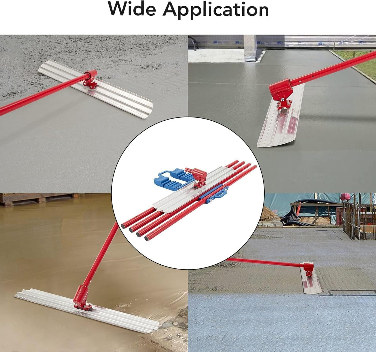 36"x8" Bull Float Kit, Aluminum Magnesium Alloy Concrete Float with Adjustable Bracket, 4 Extension Handles & Carrying Case, Round-End Cement Finishing Tool