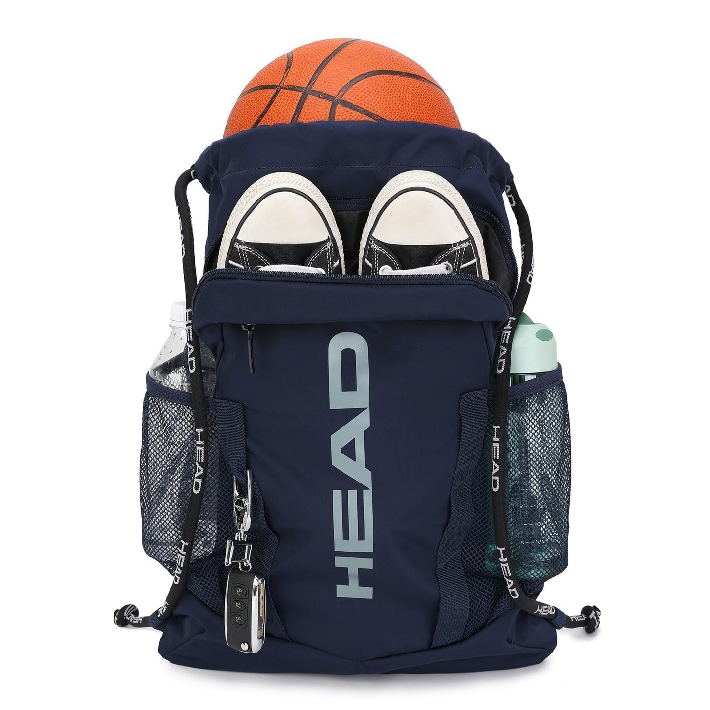 HEAD Men's Drawstring Backpack with Shoe & Phone Pocket,Structured Sports Gym Sack with Bottle Holders for Basketball, Workout, Tennis, Swimming, Travel,Training