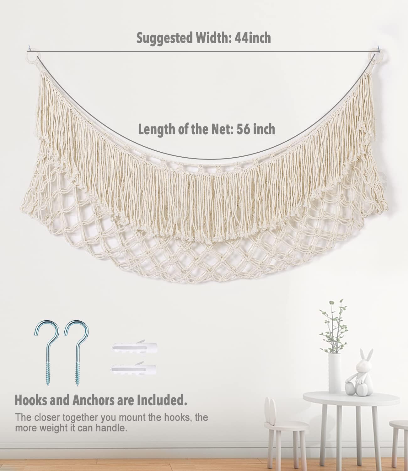 Skiennix Stuffed Animal Hammock - Extra Large 56" Long Storage Solution | Cream White Hanging Organizer