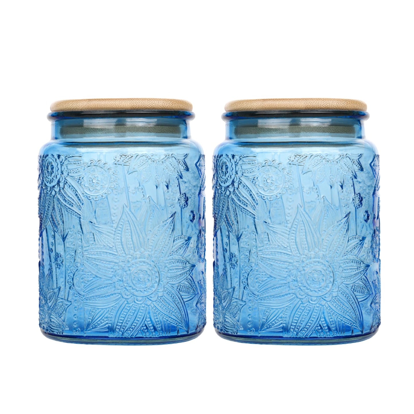 Custde Glass Storage Jars With Airtight Lid, 23.7oz Canister For Kitchen Counter with Bamboo Lid, brown sugar, candy, coffee, cookie, salt, tea,pantry cute Jar (Blue 2-Pack, 23.7 fl oz)