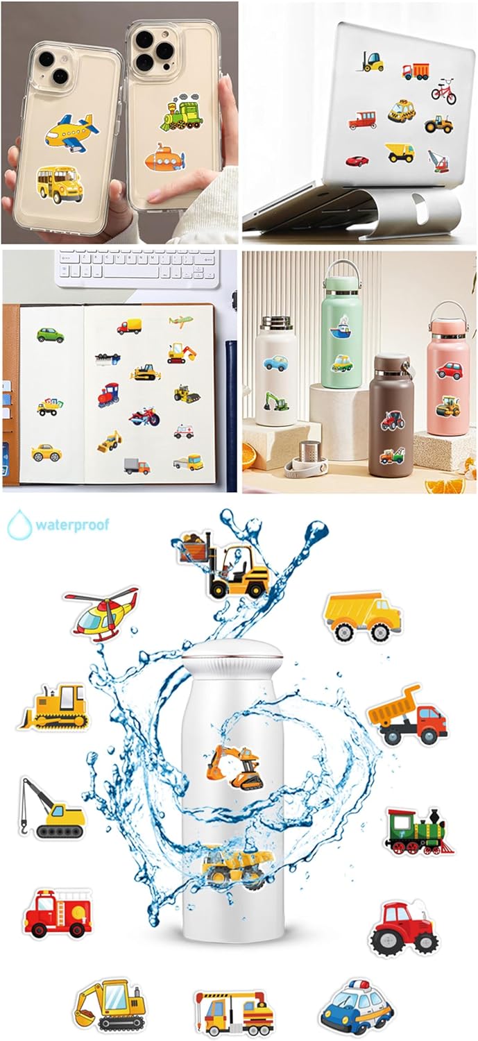 Luziwiox Pack, 60Pcs (Colourful-F1) Transportation Vehicle Truck Stickers Vinyl Waterproof Cool Stickers Construction