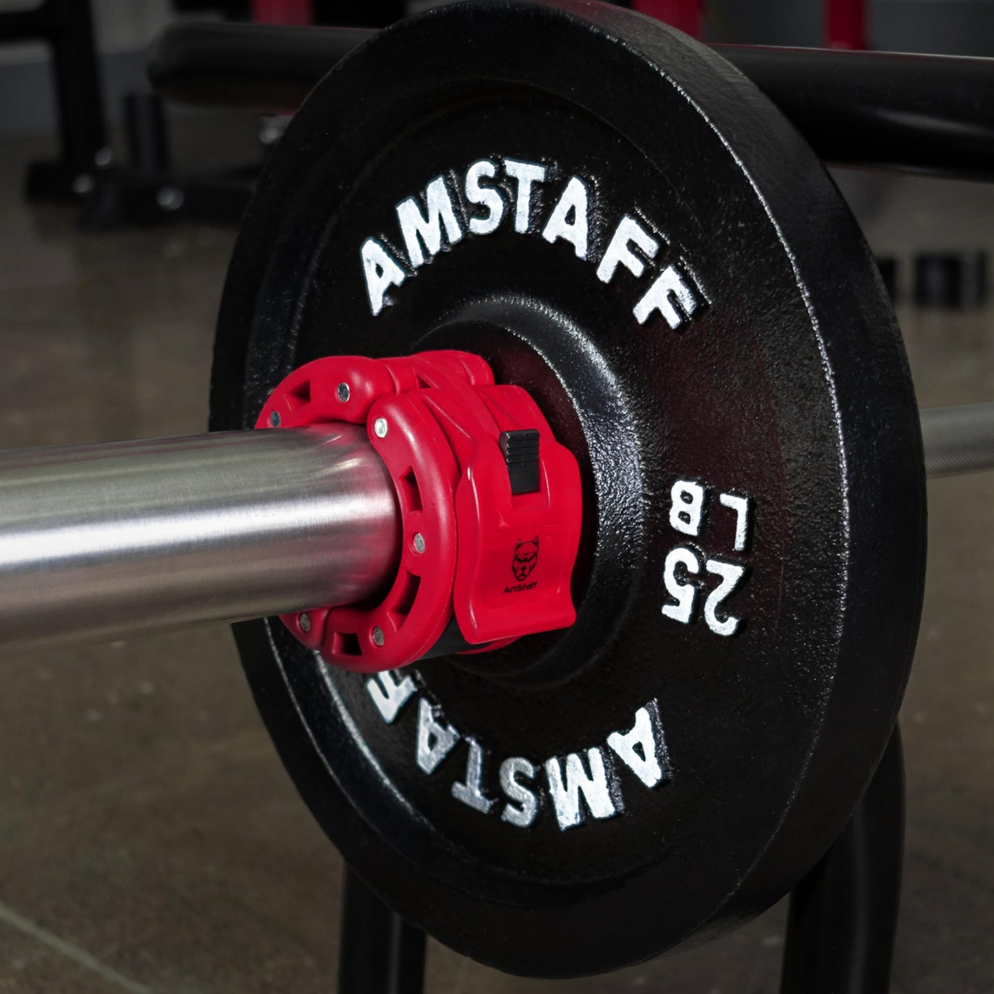 AmStaff Fitness Barbell Collars Clamps – Quick Release 2 inch Locking Olympic Bar Collars for Weightlifting, Powerlifting, and Strength Training (Pair, Red)