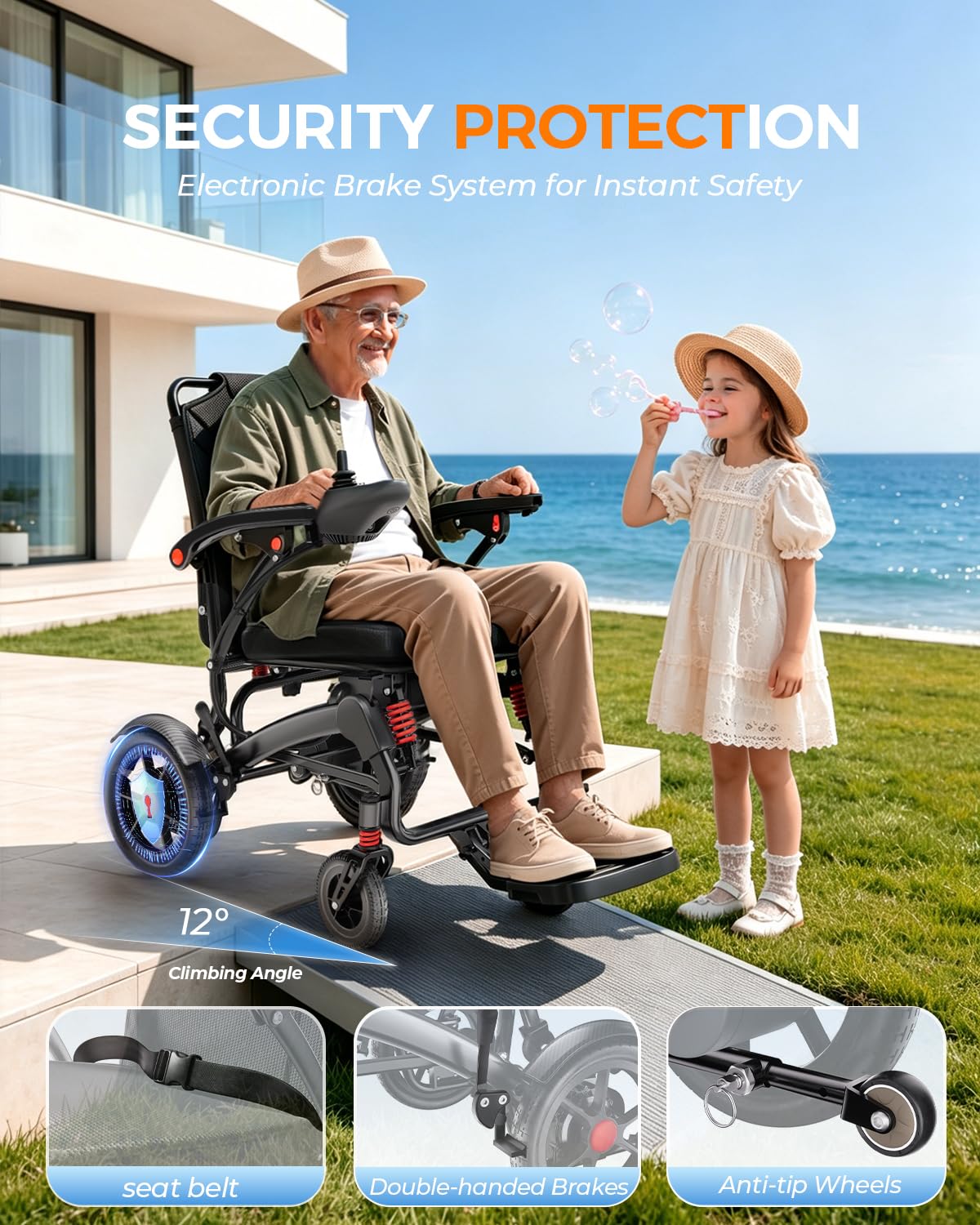 39LB Electric Wheelchairs for Seniors Ultra Lightweight, 25 Miles Long Travel Range Motorized Wheelchair, All Terrain Compact Portable Power Wheelchair, Foldable Mobility Scooter for Adults