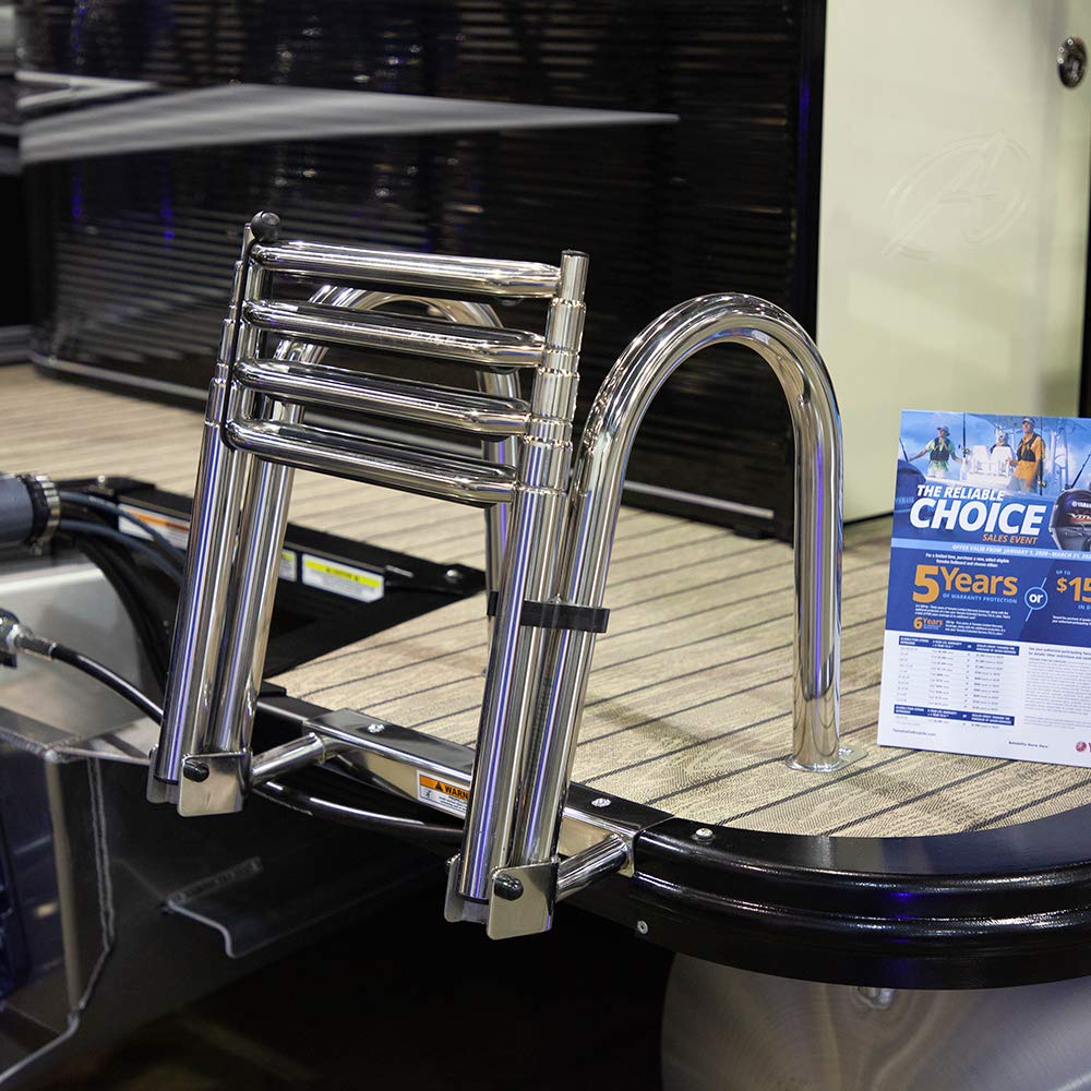 White Water – 4-Step Rear Entry Pontoon Boat Ladder with Extra-Wide Steps | 304 Stainless Steel Folding Design, Handrails, 400 lb Capacity | OEM Trusted, Fully Assembled