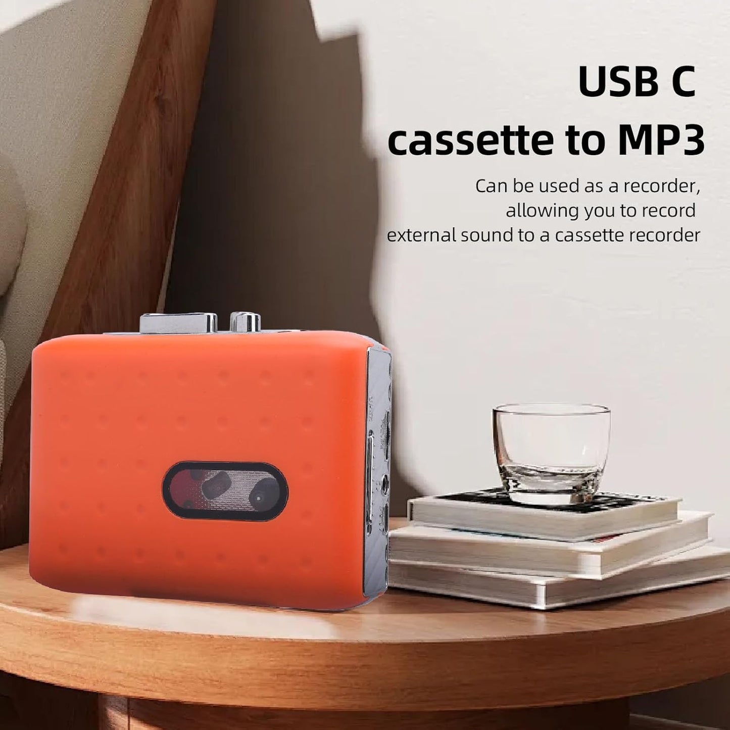 Cassette Cassette Cassette MP3 Player Tape Recorder, Portable Tape Player, USB C to Converter, Built in Microphone