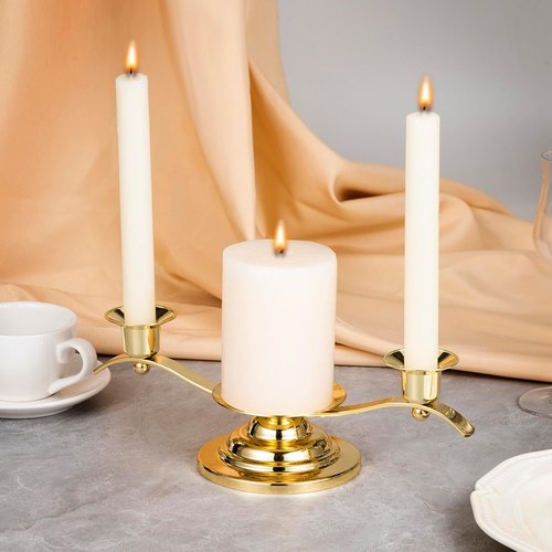 AIBANZE Unity Candle Holders - 3 Arm Wedding Candlestick Holder with Central Spike | Shiny Gold, 11.02'' x 4.33'' x 3.54''