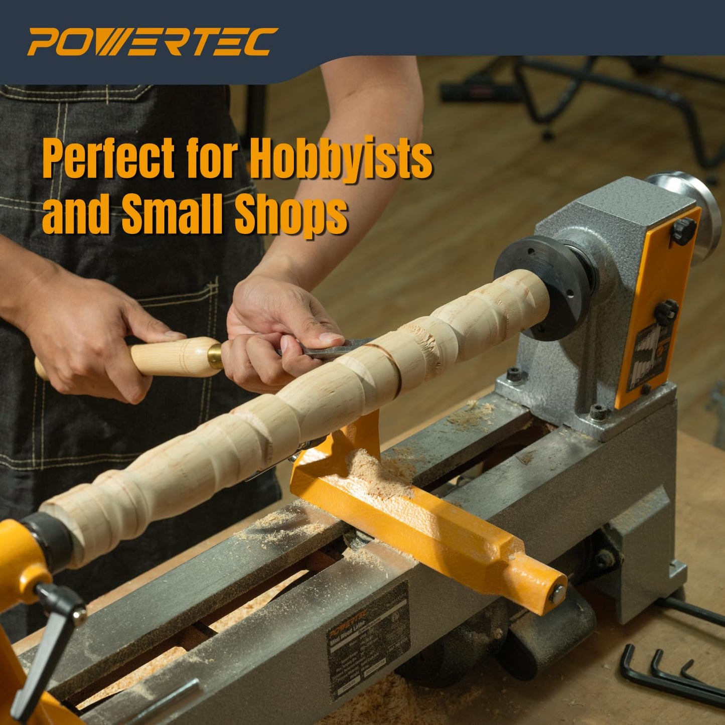 POWERTEC 10" x 18" Benchtop Mini Wood Lathe – 1/2HP, 5-Speed Cast Iron Lathe with MT2 Taper for Turning Pens, Bowls, Spindles, and DIY Wood Projects (LT1018)