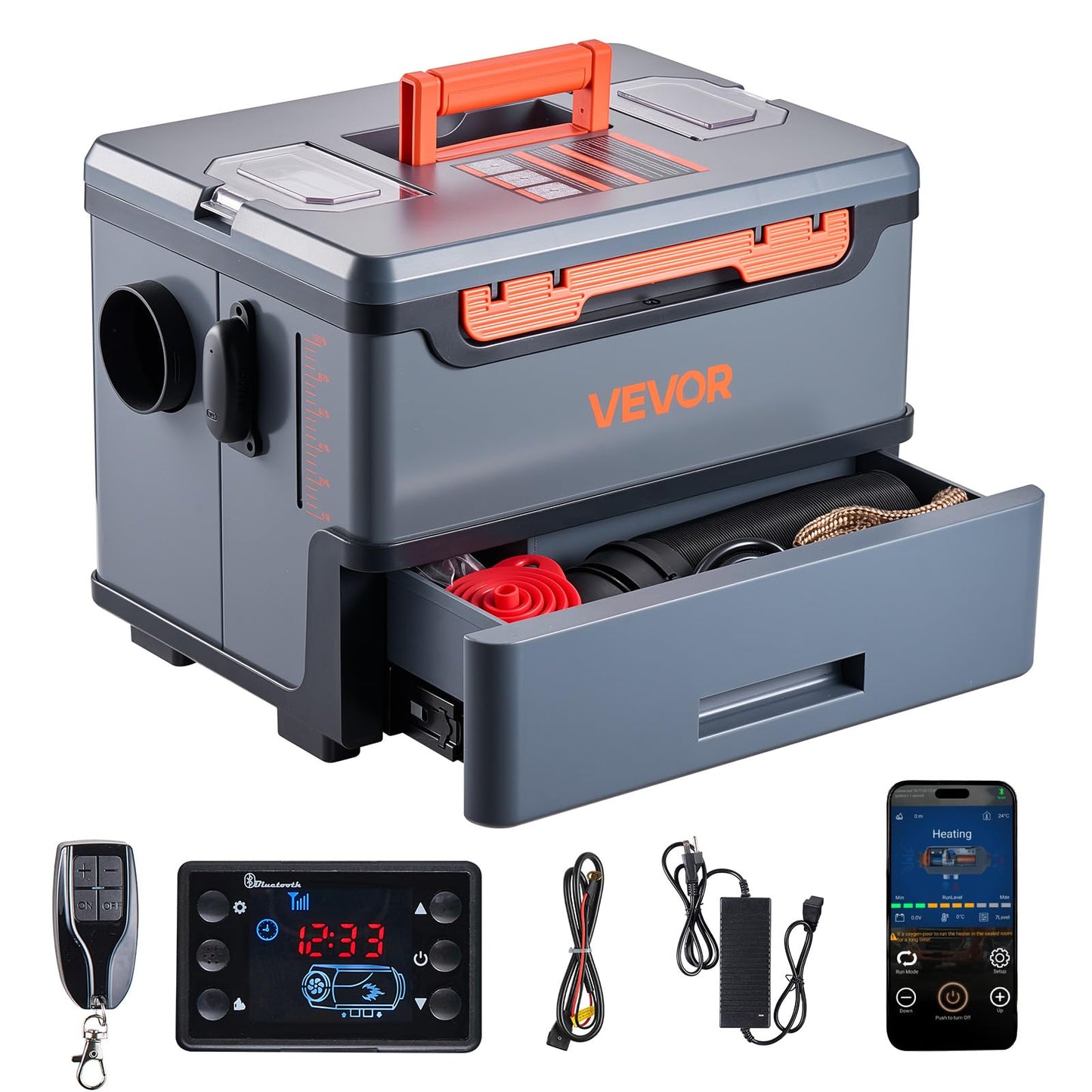 VEVOR Diesel Heater 8KW, DC 12V/24V, All in One Portable Diesel Heater with Bluetooth APP Control, Remote Control and LCD Screen, 1.3 Gal Fuel Tank for Trucks, Vans, RVs, Campers, and Garages