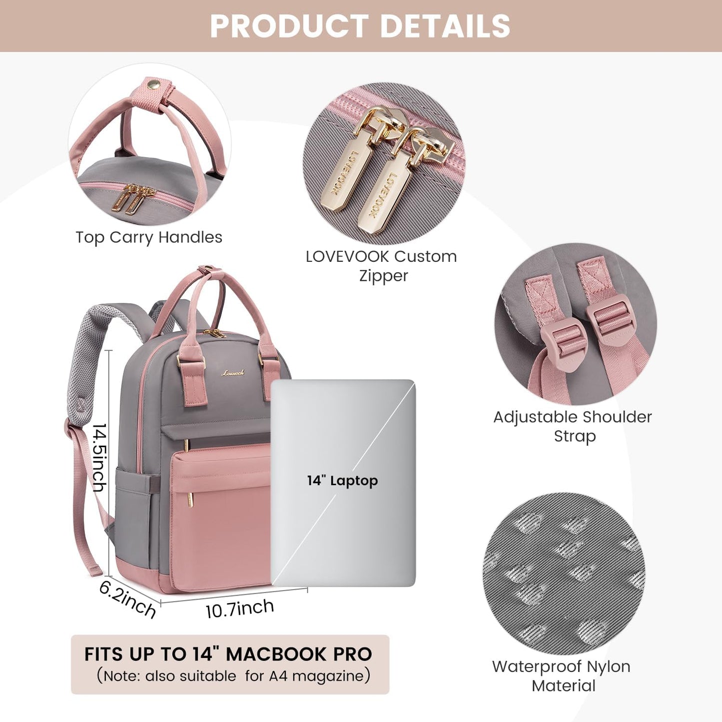 Backpack 14 Inch backpack Backpacks Daypacks LOVEVOOK purse for Women, Laptop Cute Waterproof Stylish Travel Bags