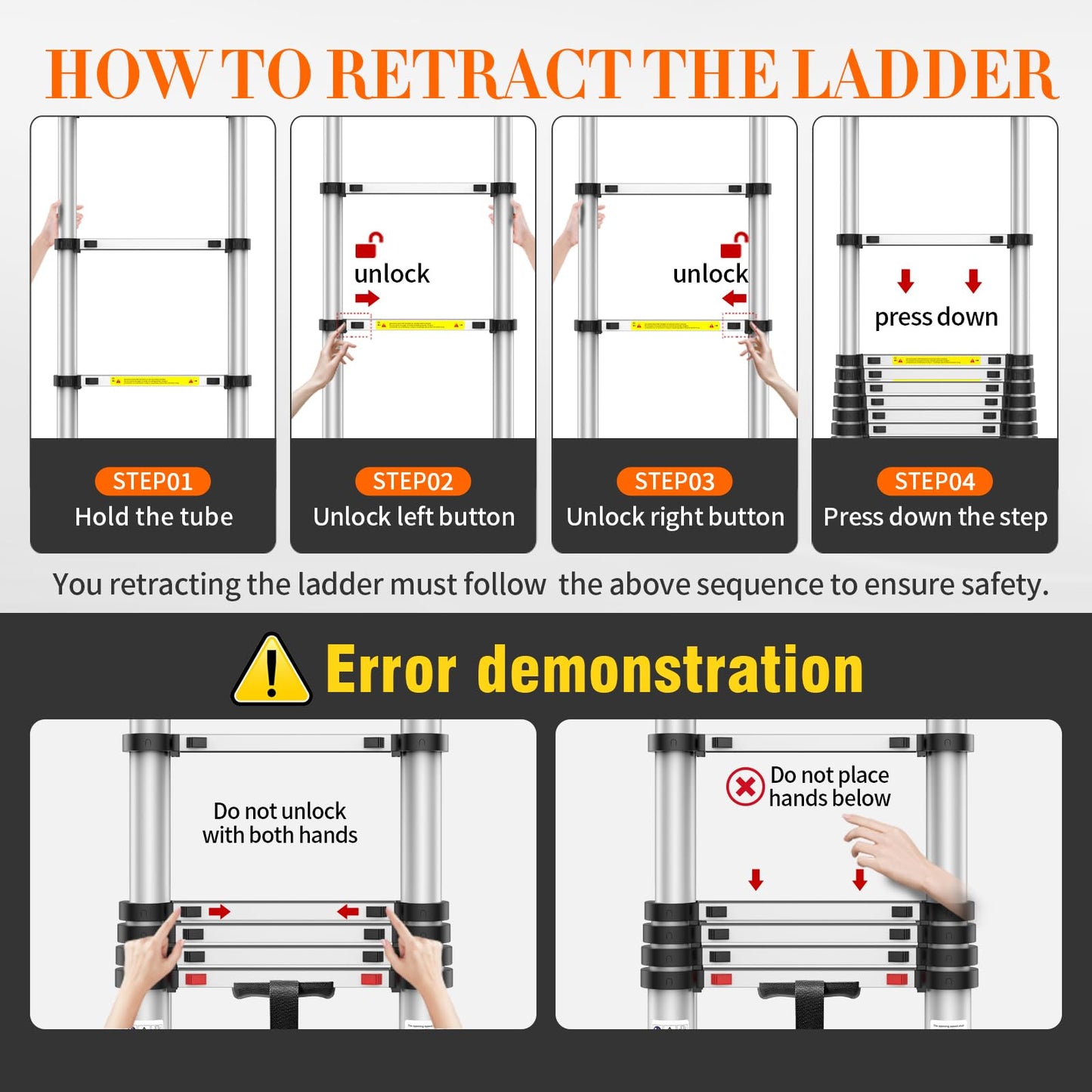 16.5FT Telescoping Ladder, 330lb Capacity Aluminum Heavy-Duty Extension Ladder with Anti-Slip Steps for Secure Attic Access, Roof, and Home Renovation Projects