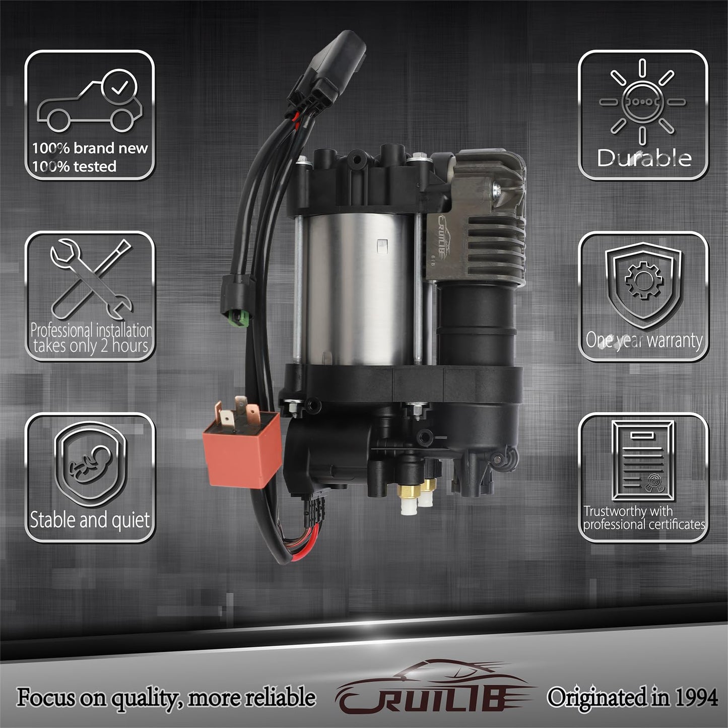 RUILIB 949-356 Airmatic Air Suspension Compressor Air Pump Kit Replacement 949-300 68041137AF 68204730AB for Jeep Grand Cherokee WK2,Dodge RAM 1500,Tesla Model S
