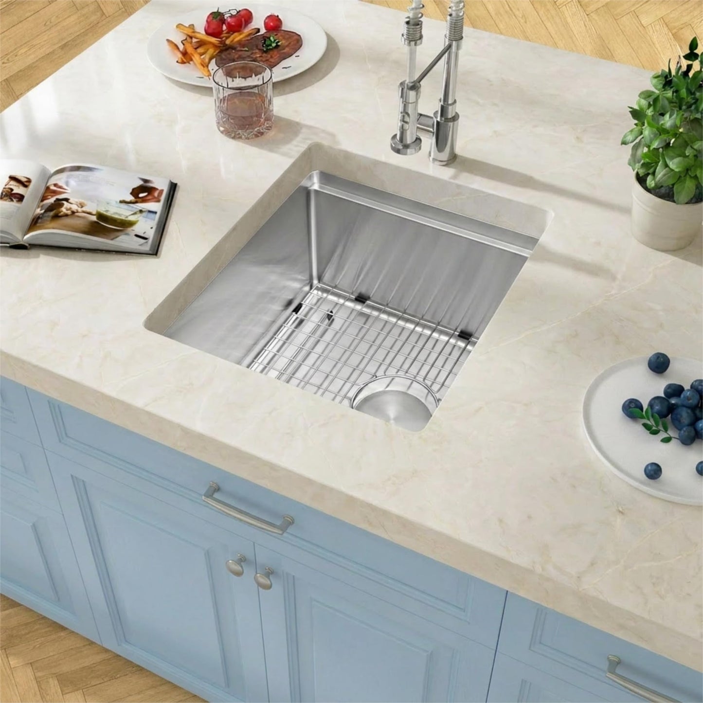 Lonsince Bar Sink Undermount 16 X 18 inch,16 Gauge Stainless Steel Bar Sink Offset Drain Design,Outdoor Small RV Sinks,Wet Bar Prep Sink with Workstatin (16" X 18")