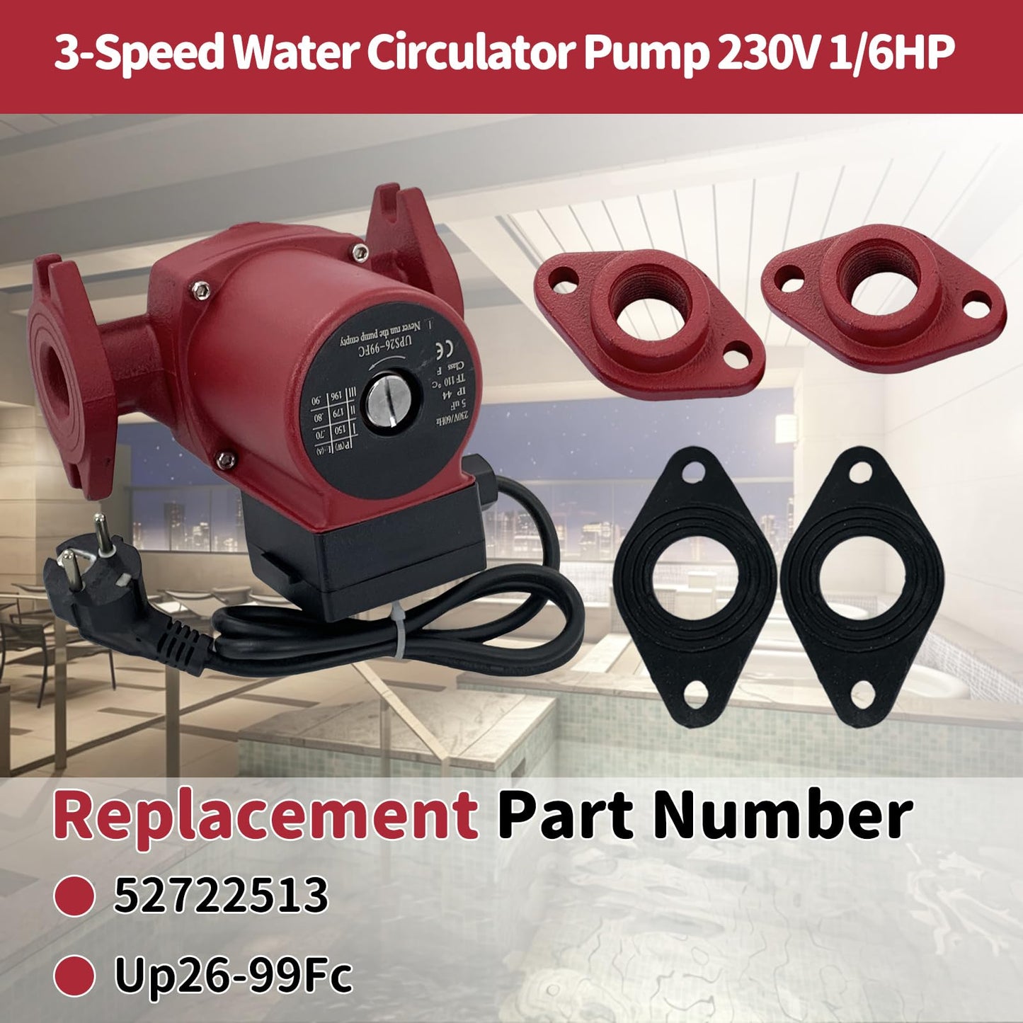 52722513 Up26-99Fc Water Circulator Pump Compatible with Grundfos 3-Speed Circulator Pump Systems 1/6HP 230V 145PSI GF 15/26 Flange for Heating Cooling Solar and Other Systems