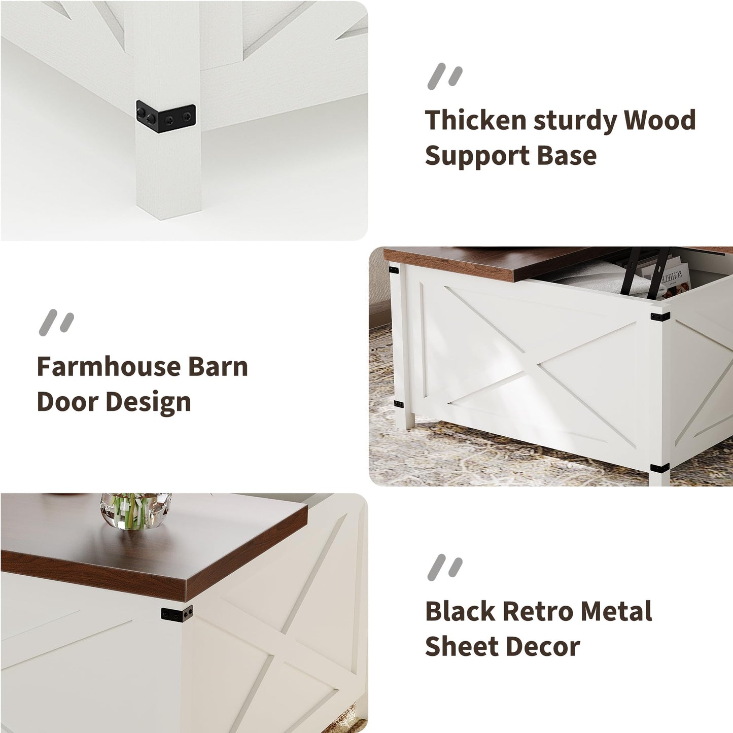 GarveeHome Hydraulic Lift Top Coffee Table with Hidden Storage, Farmhouse Industrial Style Accent Table, Sturdy Wood & Metal Construction, Safe Lift Mechanism, for Living Room Office