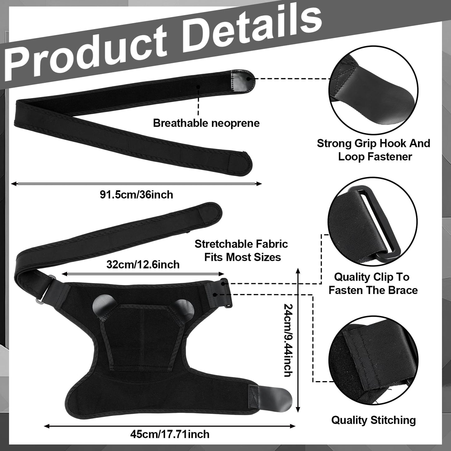 Cuffbow 2 Pcs Black Shoulder Brace Adjustable Large Size Shoulder Support for Men and Women Adjustable Arms Joint Compression Sleeve, Suitable for Both Left and Right Arms