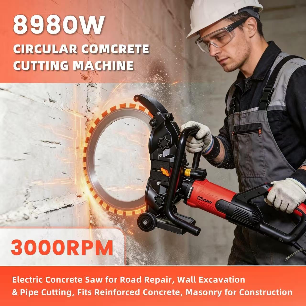 16" Toroidal Electric Concrete Ring Saw 8980/110V,Wet/Dry Cutting with Water Pump,Max Depth 13.8", Electric Concrete Cutting for Brick, Concrete, Marble, Rebar