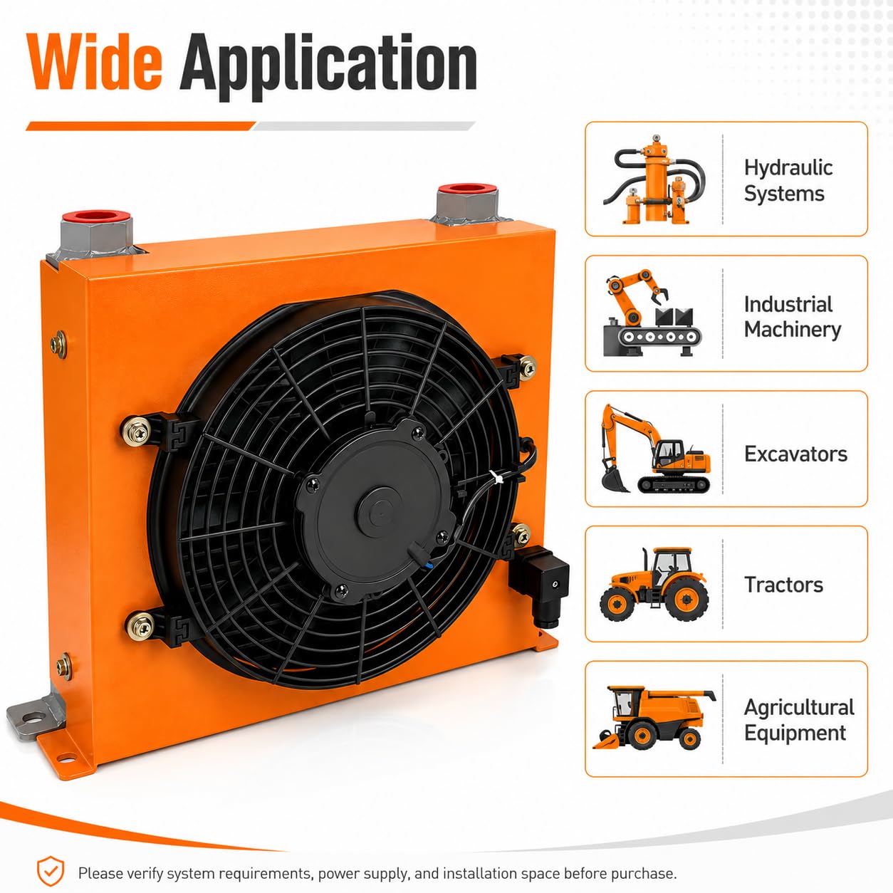 AH1012T-CA Hydraulic Oil Cooler 12VDC 120W Air Oil Cooler 100L/min 2MPa Hydraulic Radiator with Fan for Hydraulic Systems, Industrial Machinery, Excavator, Tractor Cooling