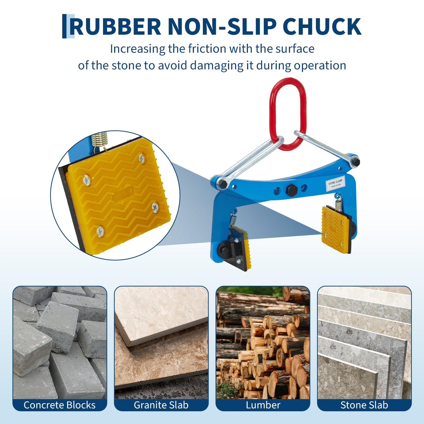 Stone Lifting Clamp 617LBS,Heavy Duty Granite Slab Lifter,8-30cm Adjustable Opening, Non-Slip Vertical Stone Clamp for Concrete Block Marble Slab Lifting Transportin