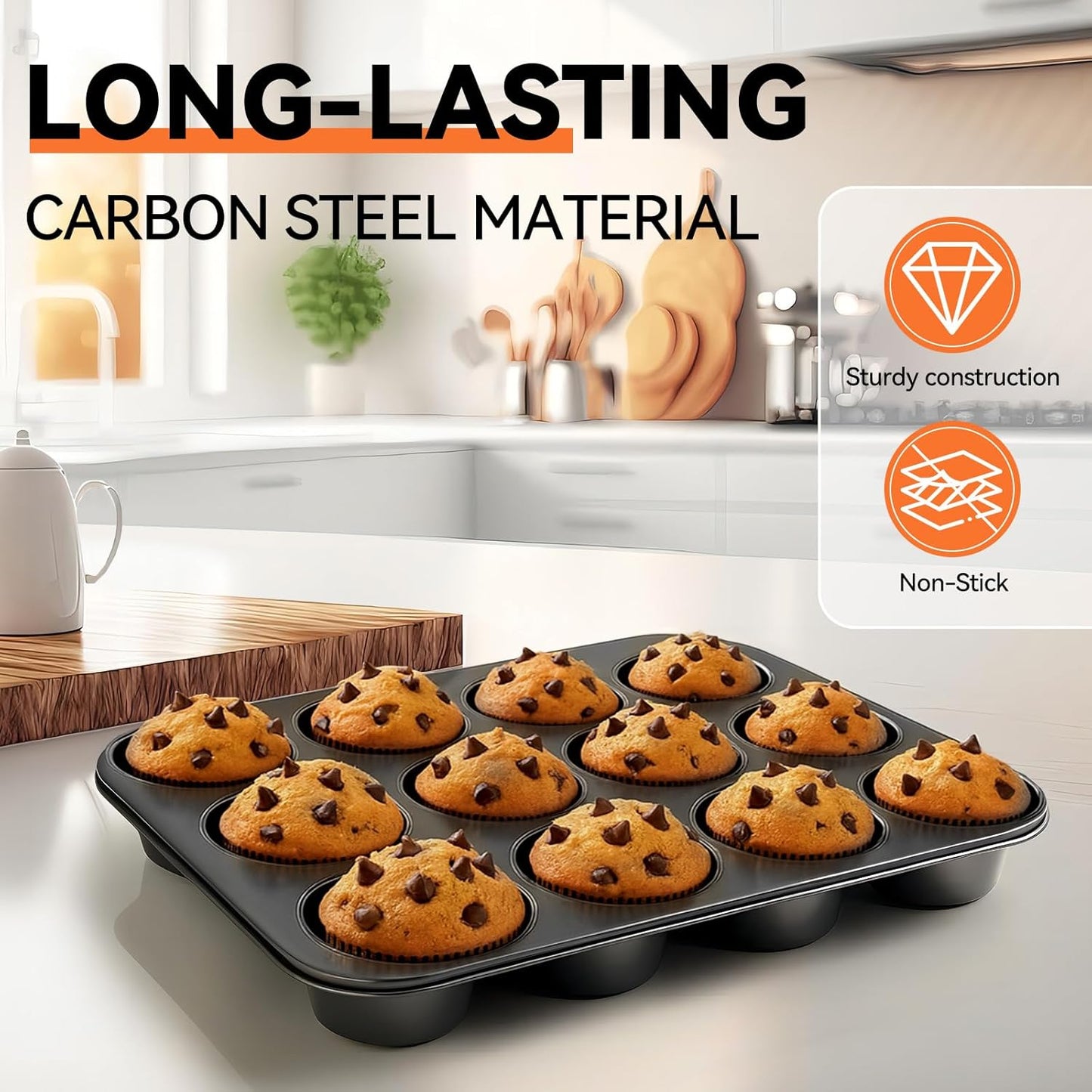 Yoehka Nonstick Muffin Pan Set - 2 Pack Standard 12-Cup Baking Tin for Perfect Cupcakes