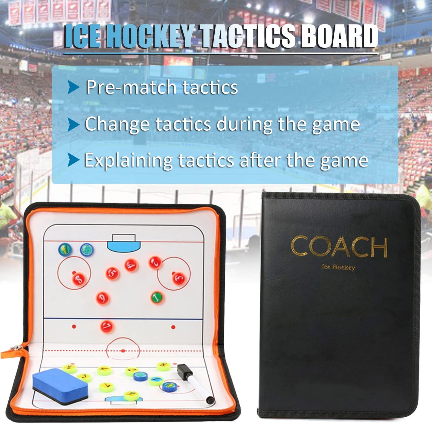 Joyeee Ice Hockey Dry Erase Coaching Board, Durable Foldable Leather Tactic Coaching Board for Ice Hockey Coach, Ice Hockey Team Must Portable Coach Tool, Ice Hockey Training Accessories Stuff, Black