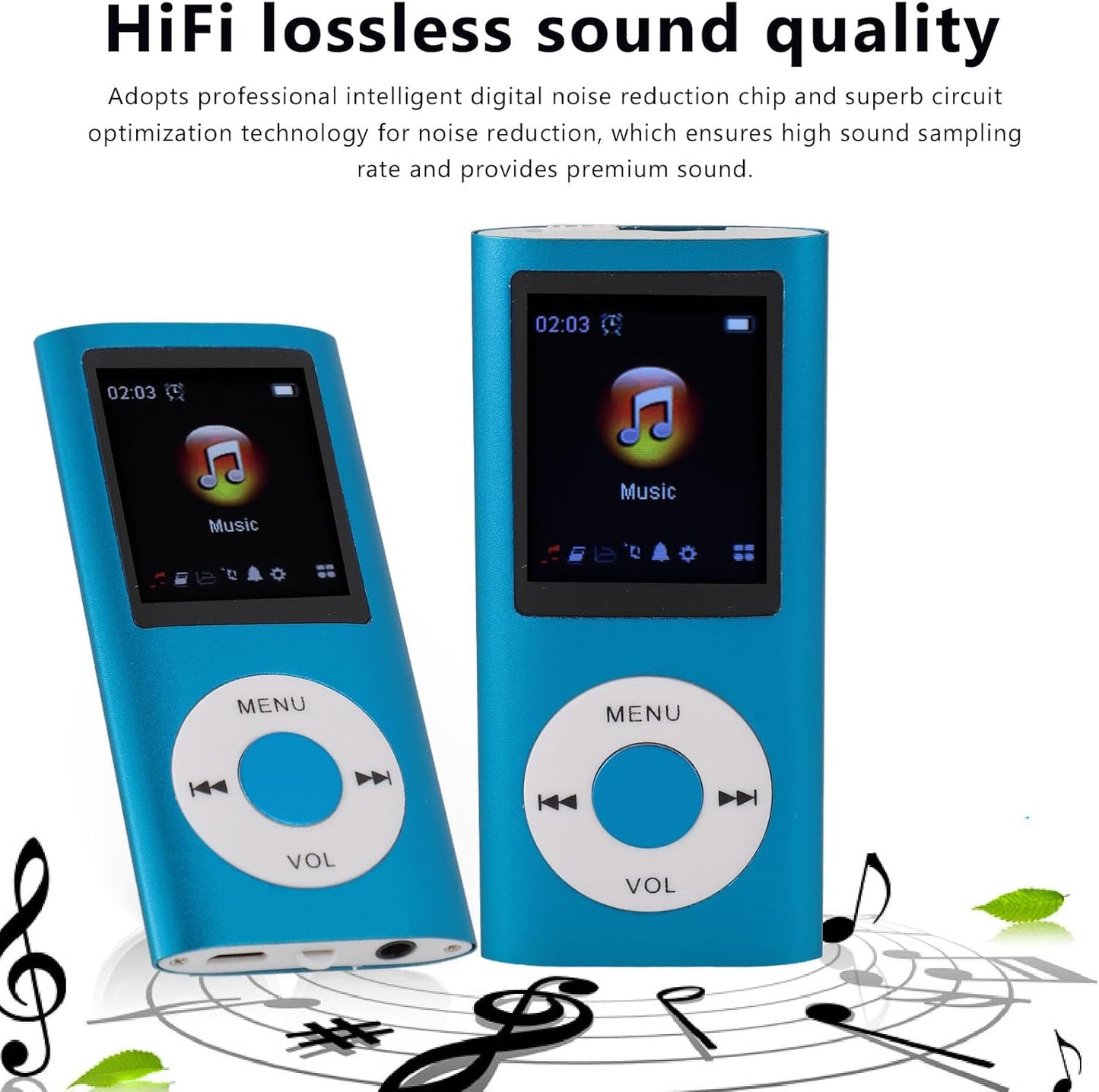 Zopsc MP3 MP3 1.8 Inch 7 8GB Player, Portable HiFi Lossless Digital Player with TFT Screen, Sound Effect Modes