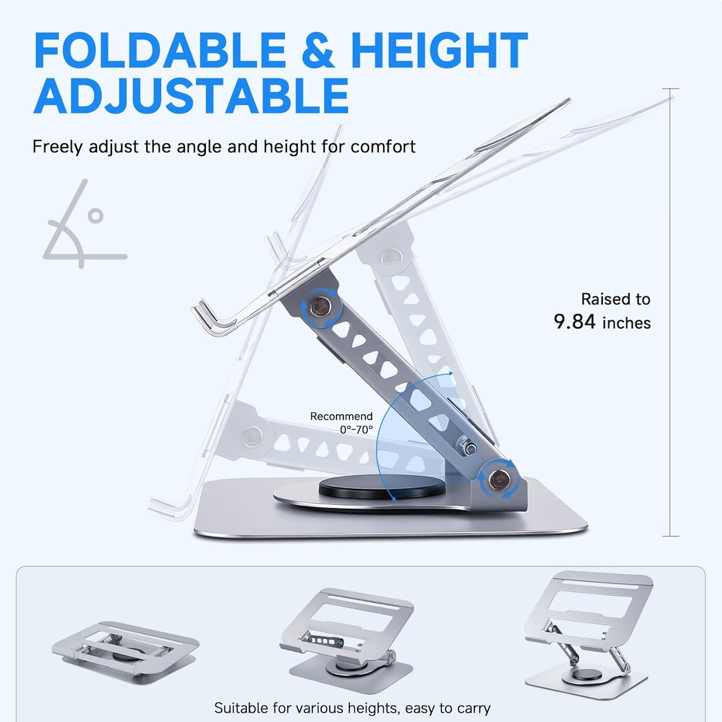 Leeboom 360 (1015.6", Ergonomic Laptop Stand for Desk, Rotating Aluminum Laptop Riser, Adjustable Notebook Holder