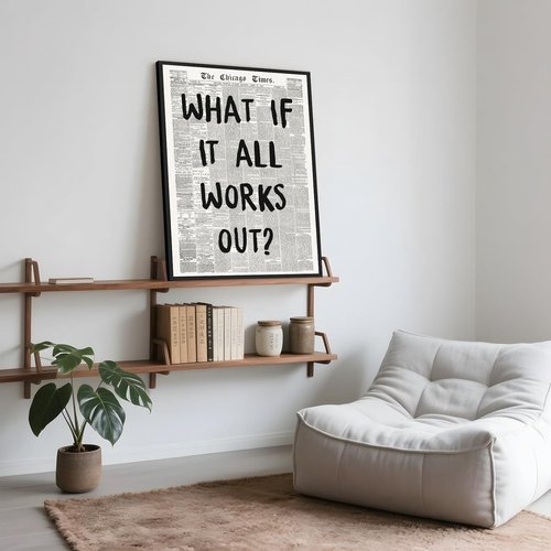 Framed What If It All Works Out Wall Art - Black & White Motivational Canvas Print | 12x16 Inch
