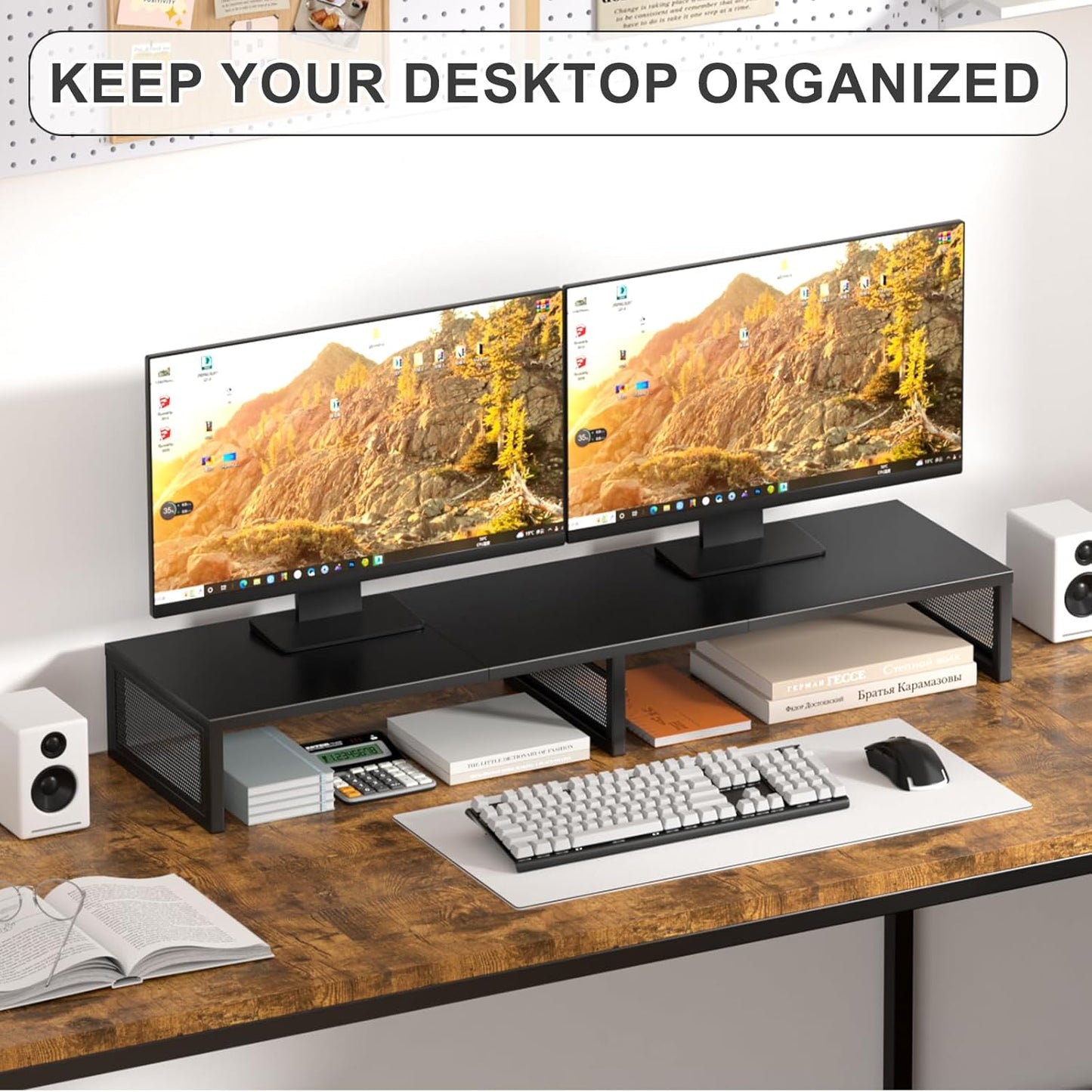 Dual Computer Monitor Stand Riser, Desk Organizers and Accessories, Printer & TV Stand, Desk Shelf, Office Desk