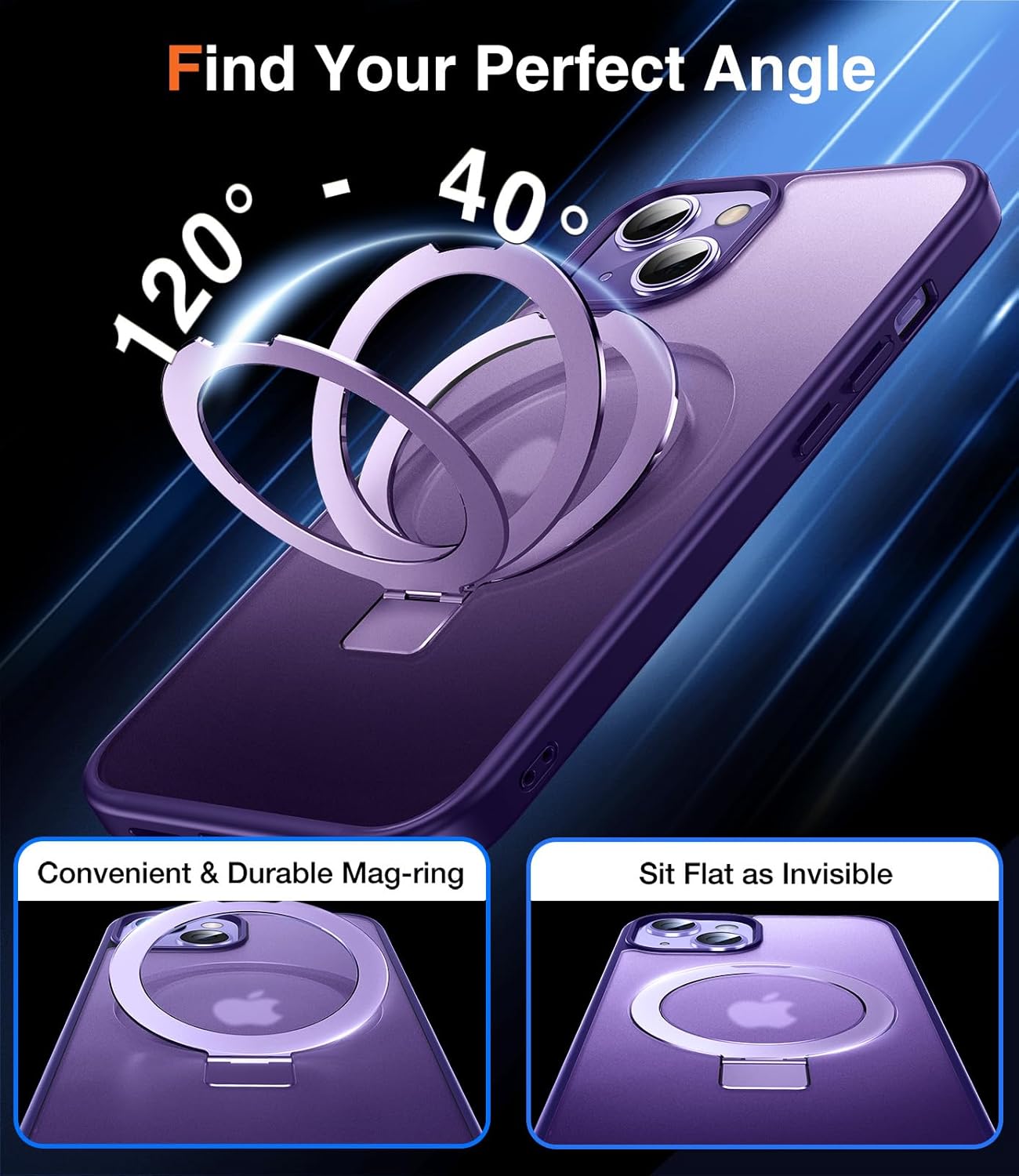 Chicfun 3-in-1 15 15 [Magnetic+Kickstand+Ring Holder] for iPhone Case Stand Ring Holder Compatible with MagSafe