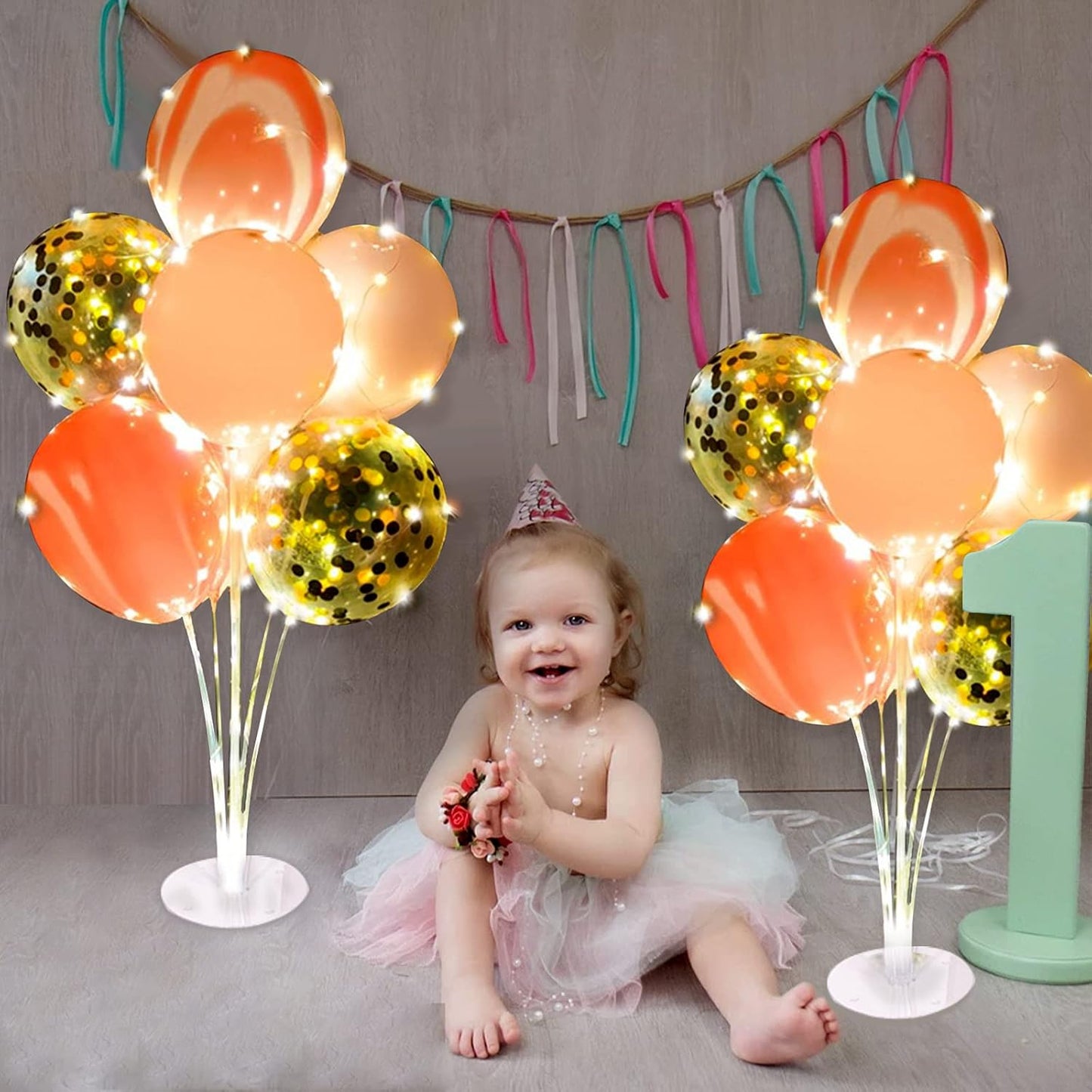 Skiennix Balloon Stand Kit - Pink Table Centerpiece with String Lights | Reusable Party Decorations